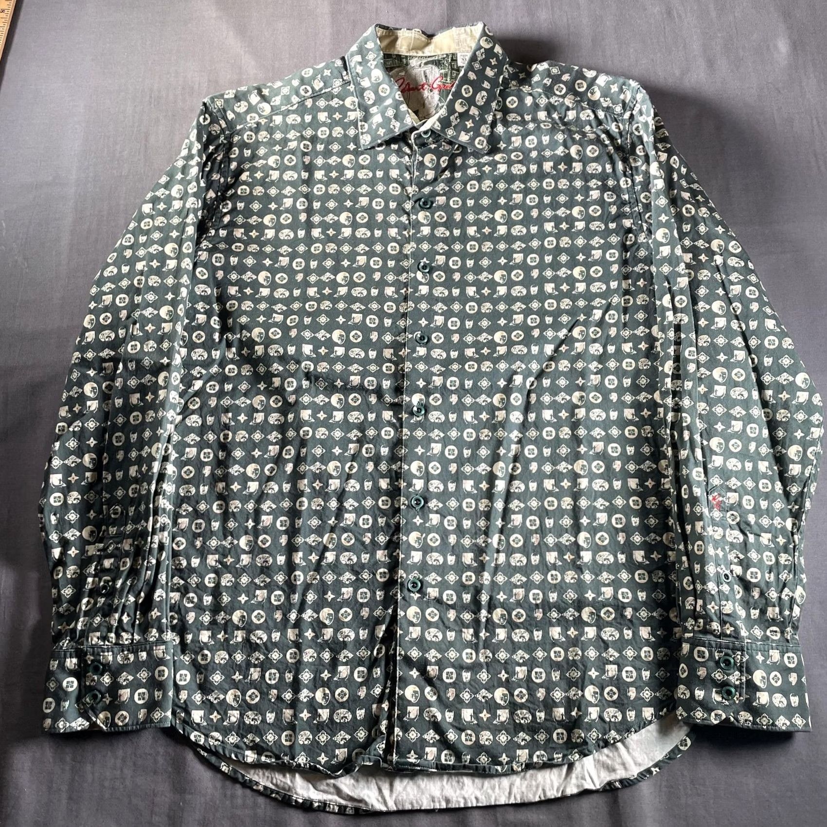 Robert Graham Robert Graham Shirt Mens XL Green Classic Fit Long Sleeve Button Up Flip Cuff Size US XL / EU 56 / 4 - 6 Thumbnail