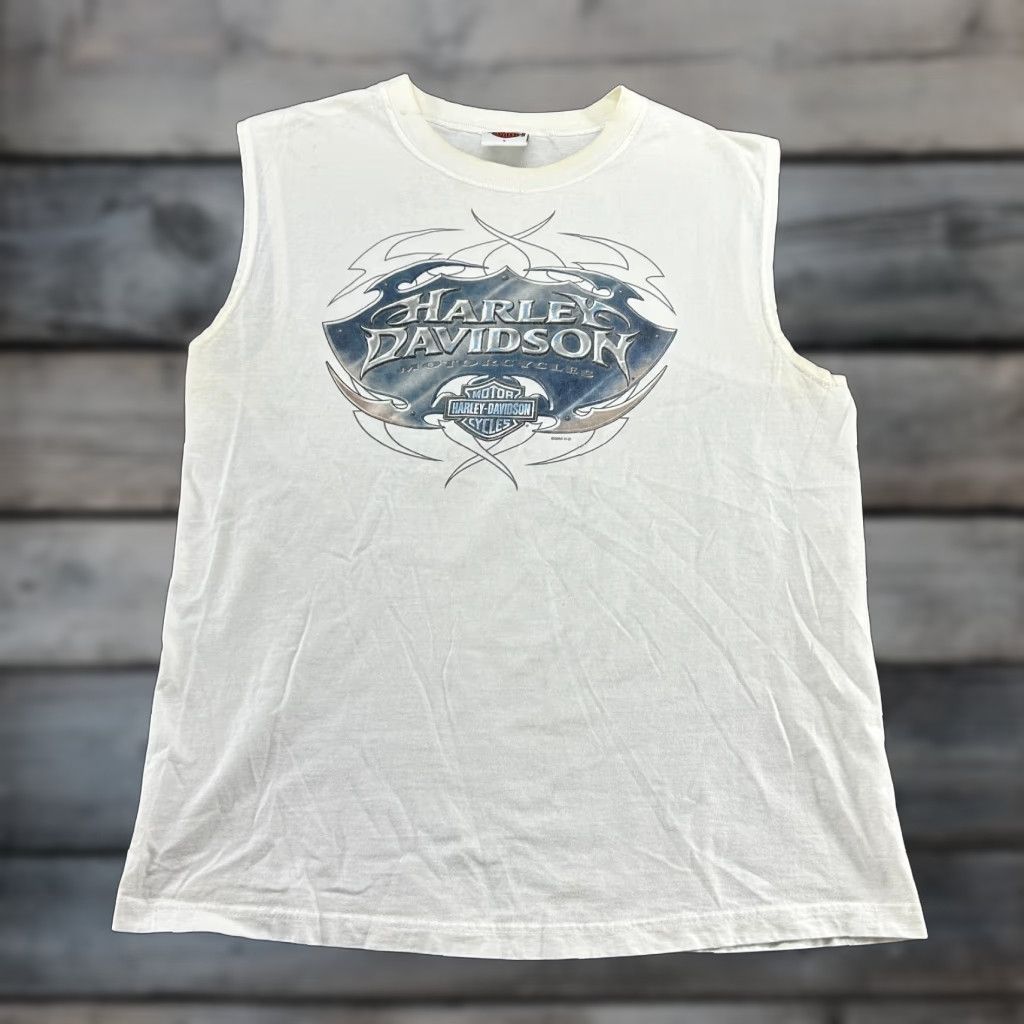 Harley Davidson VINTAGE Harley-Davidson Shirt Mens L White Cotton Sleeveless T-Shirt Logo 90s Motorcycle Size US L / EU 52-54 / 3 - 1 Thumbnail