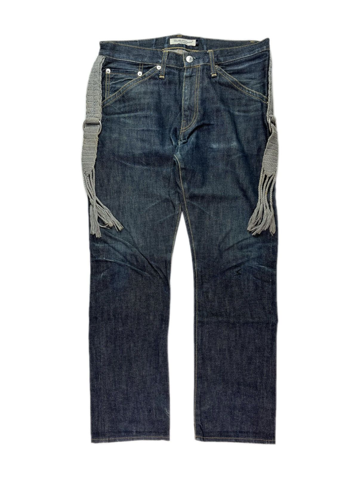 image of Ss08 Undercover Lightning Bolt Tassel Fringe Denim Jeans in Blue, Men's (Size 30)