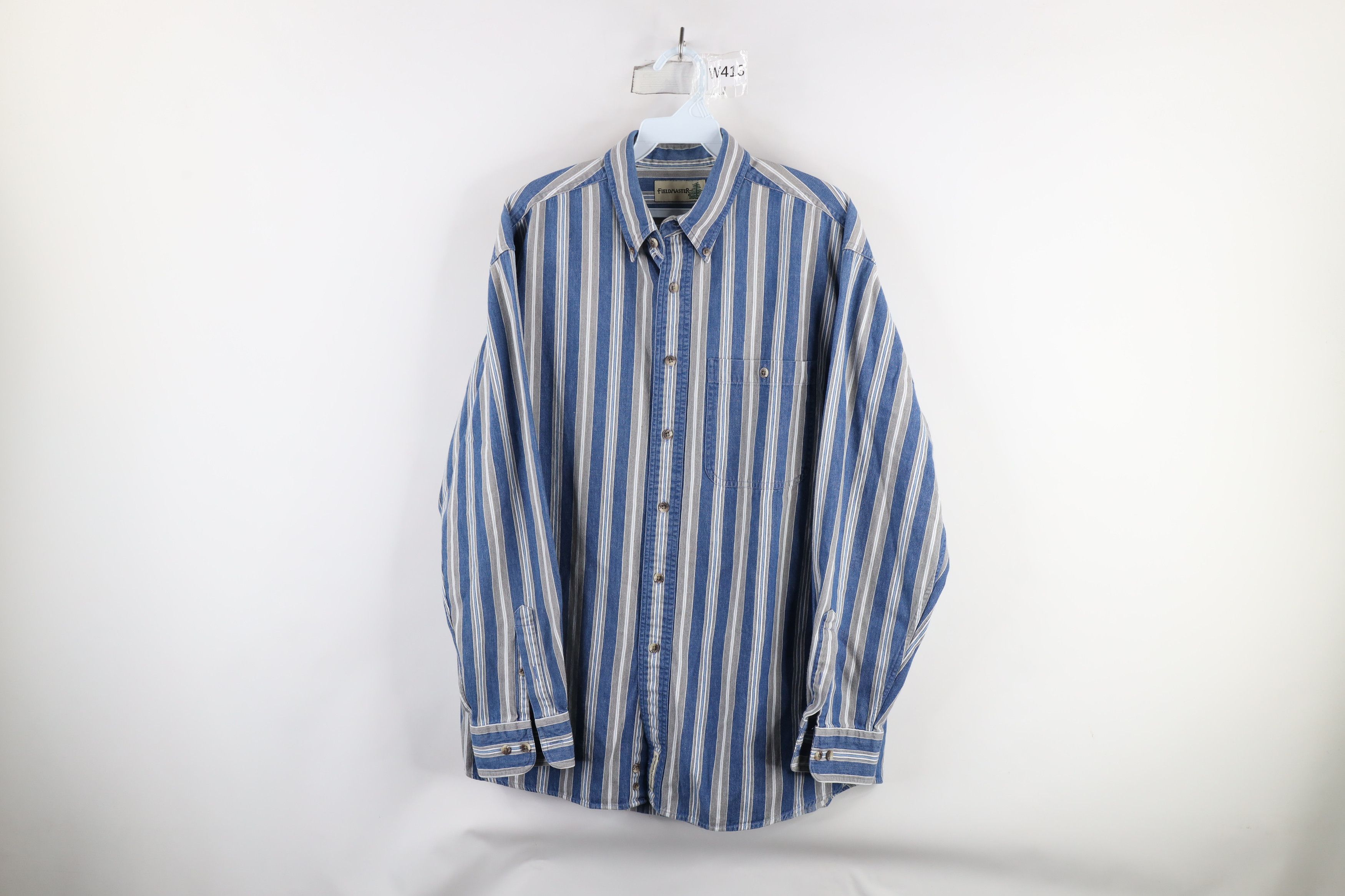Vintage Vintage 90s Streetwear Striped Denim Jean Button Down Shirt Size US M / EU 48-50 / 2 - 1 Thumbnail
