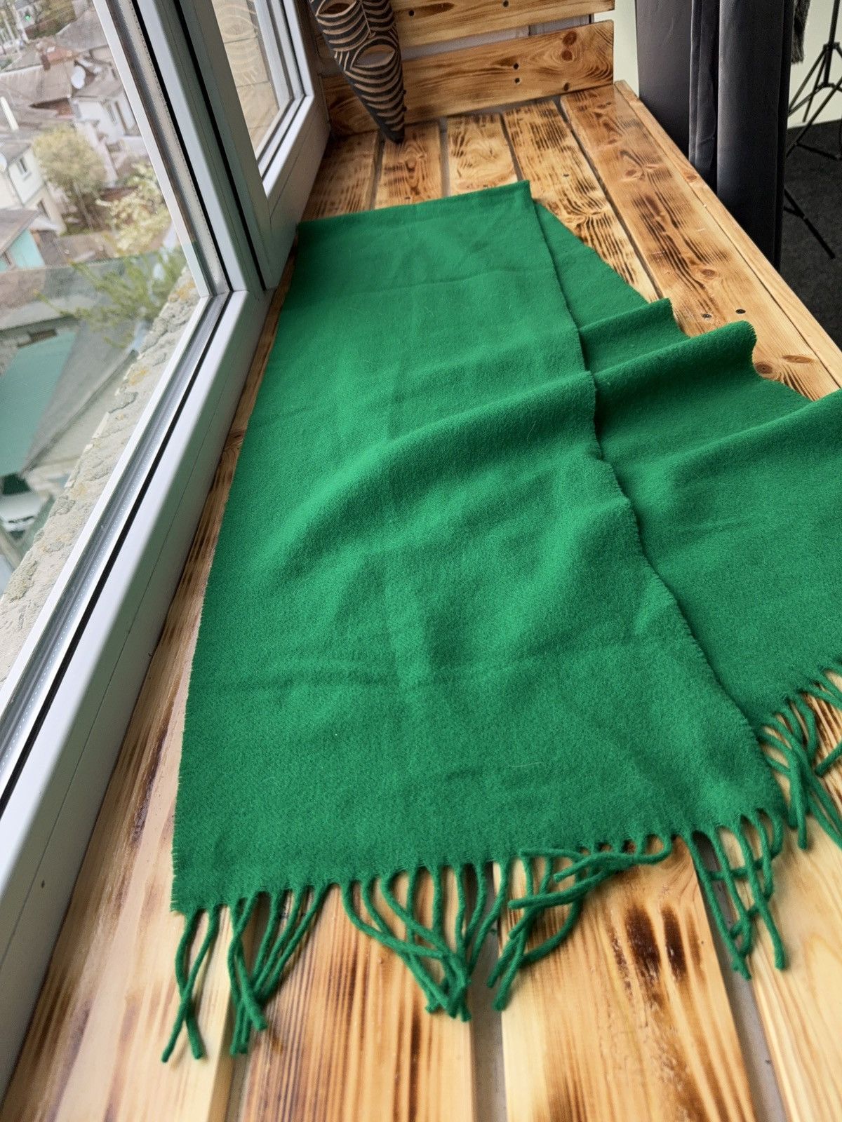 Vintage 90s Luxury Vintage Italian Wool Scarf Green Minimal Luxury Size ONE SIZE - 4 Thumbnail