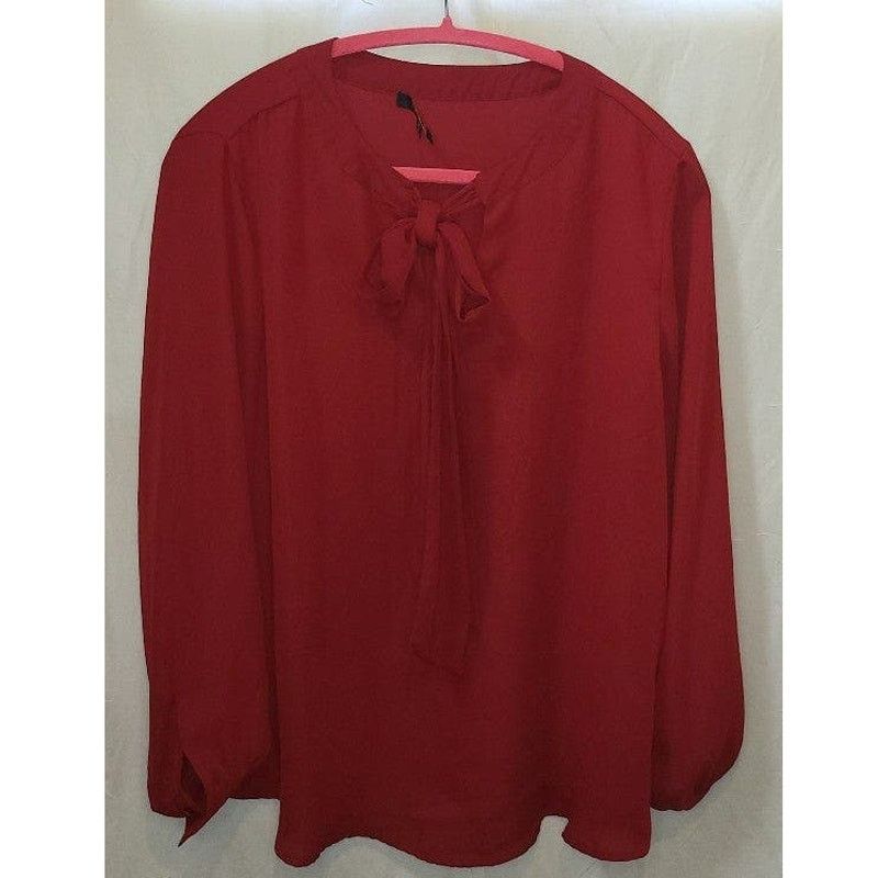 Other Ellen Weaver Women’s Red Long Sleeve Bow Blouse Size 1X Size XL / US 12-14 / IT 48-50 - 1 Thumbnail