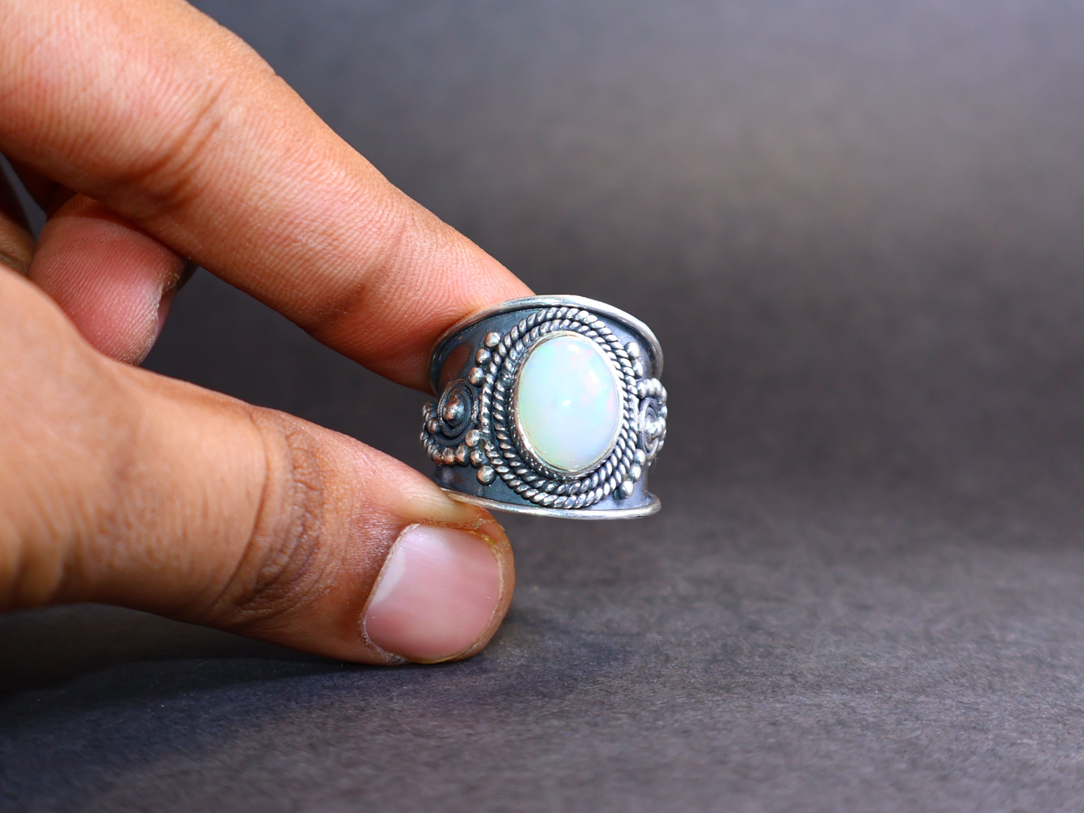 Handmade Opal Ring, Multi colour Fire Opal, 925 Silver Handmade Ring, Size ONE SIZE - 9 Thumbnail