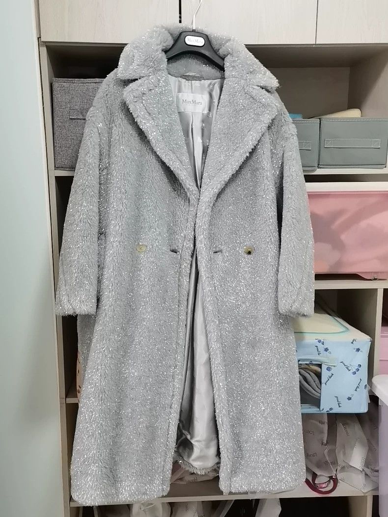 Max Mara Max Mara New Shiny Silver Filigree Teddy Coat Size M / US 6-8 / IT 42-44 - 1 Thumbnail