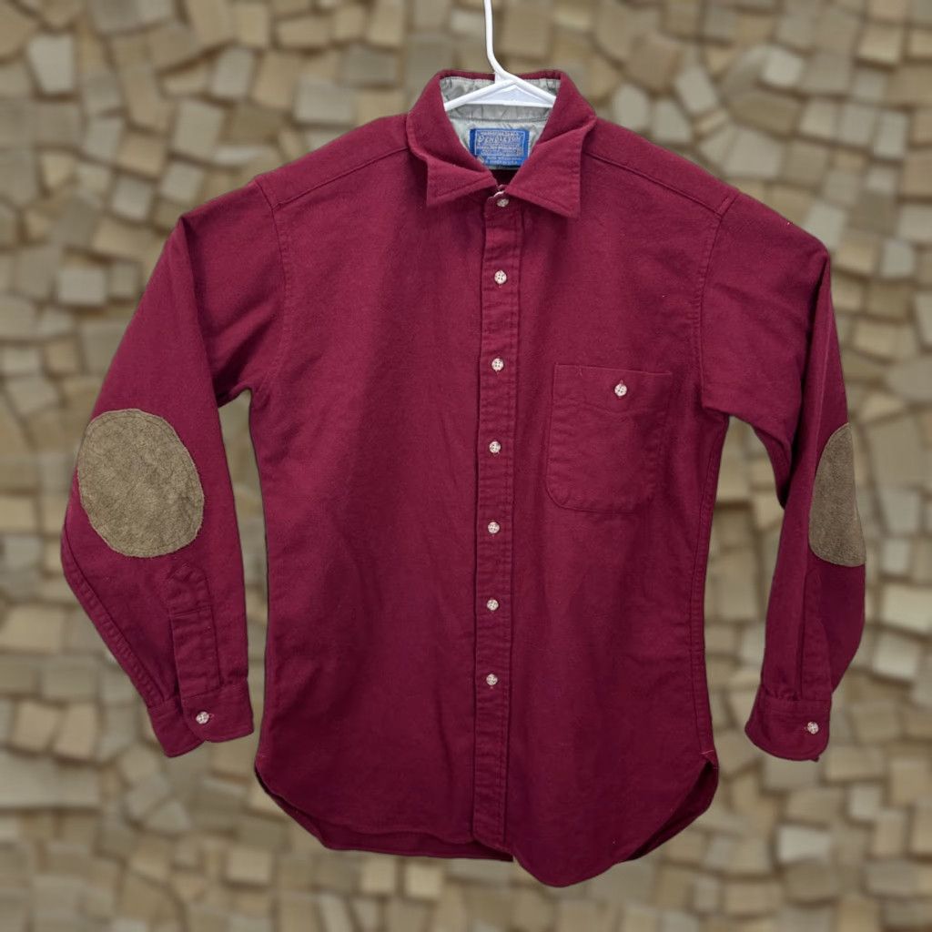 Pendleton VTG Pendleton Flannel Shirt Medium Burgundy Elbow Patches Pure Virgin Wool USA Size US M / EU 48-50 / 2 - 1 Thumbnail