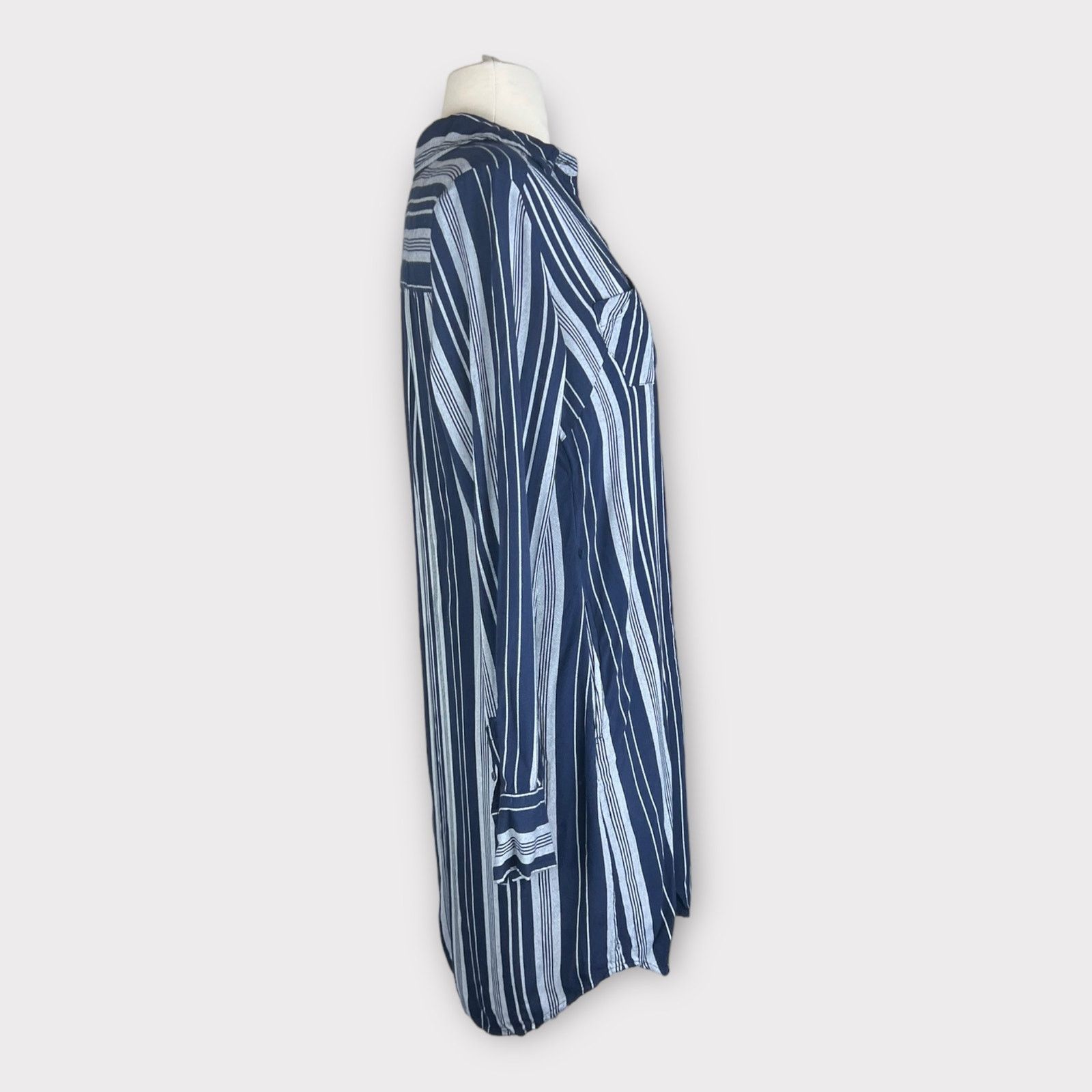 Merona Merona Striped Navy Gray Striped Long Sleeve Shirt Dress Size S / US 4 / IT 40 - 2 Thumbnail