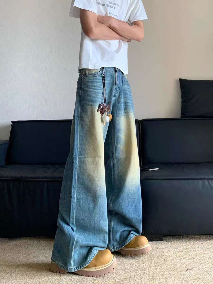Washed Mud Dye Casual Aged Loose Jeans