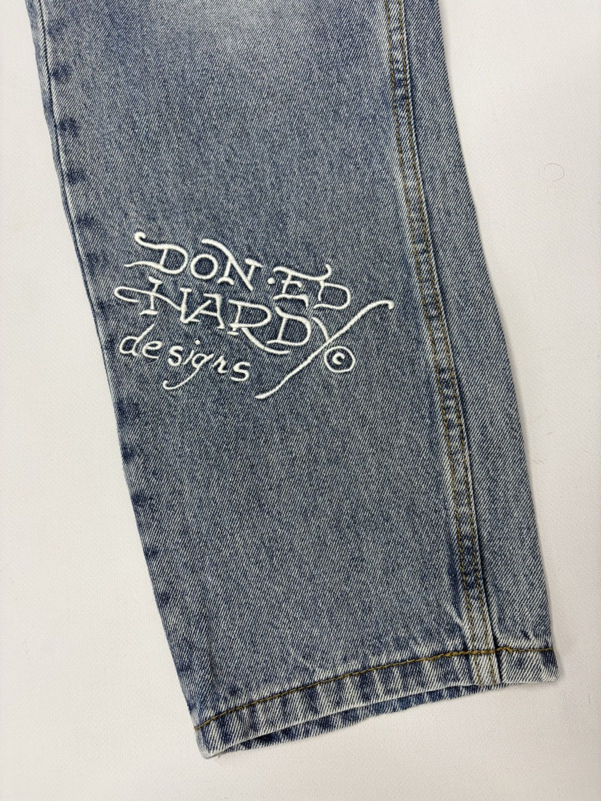 Ed Hardy Vintage Ed Hardy Embroidered Flame Denim Jeans Y2K Biker Size US 31 - 13 Thumbnail