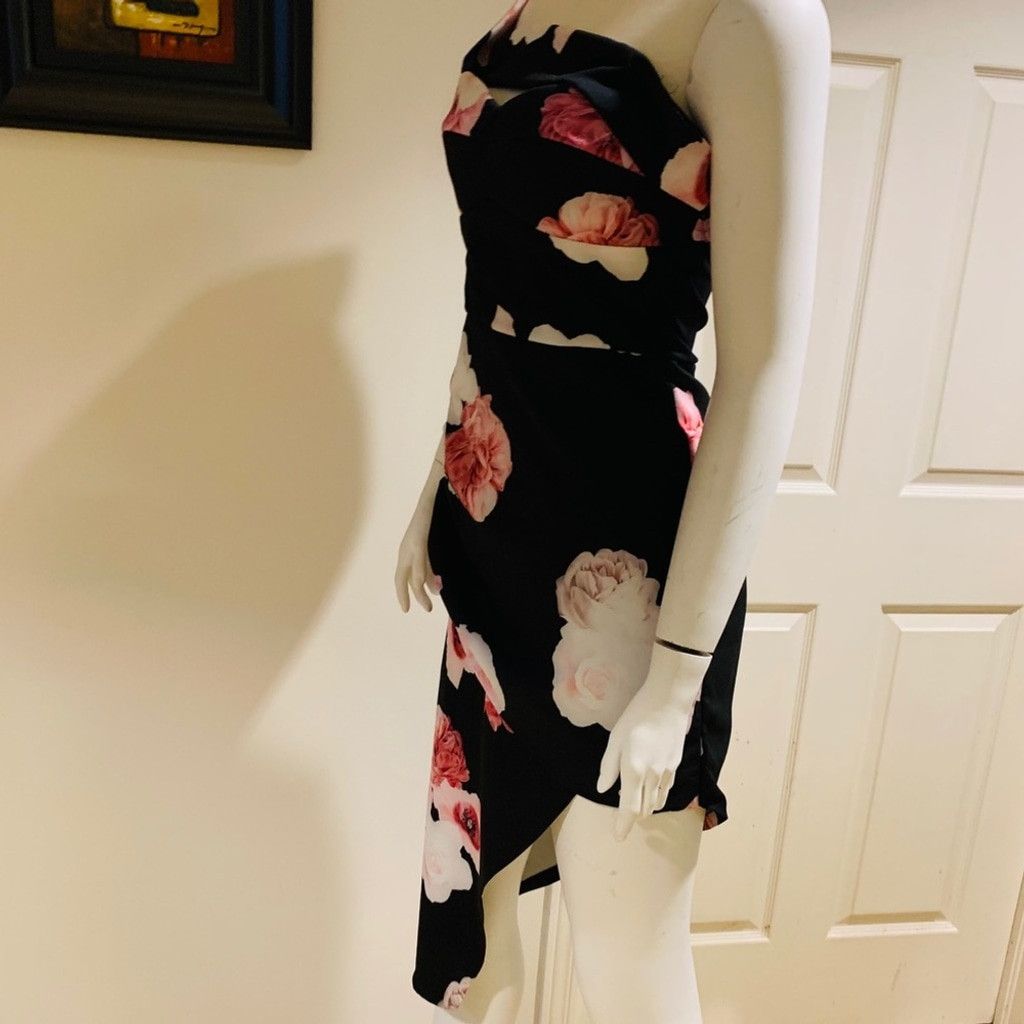 Other Zarga High Low Black Floral strapless dress Size L Size L / US 10 / IT 46 - 12 Thumbnail