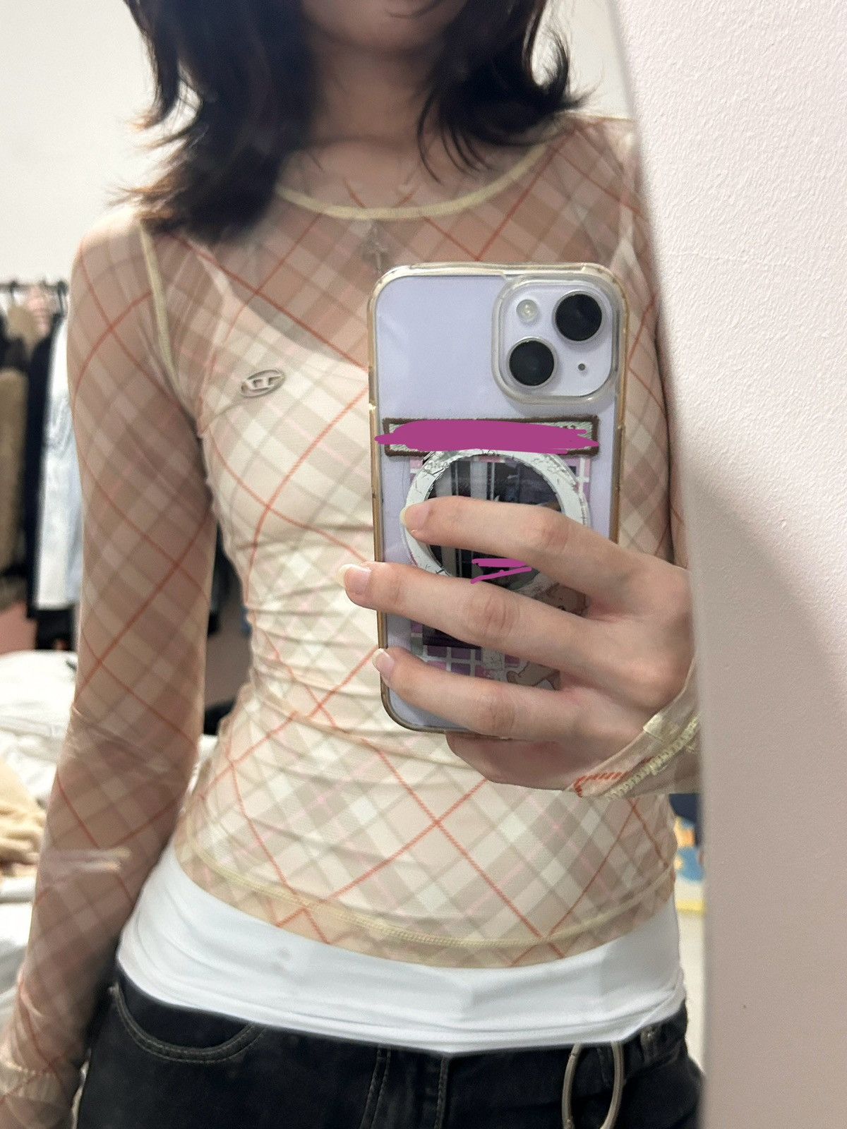 Diesel Diesel ‘t-sielito’ plaid mesh top in pink Size S / US 4 / IT 40 - 2 Thumbnail