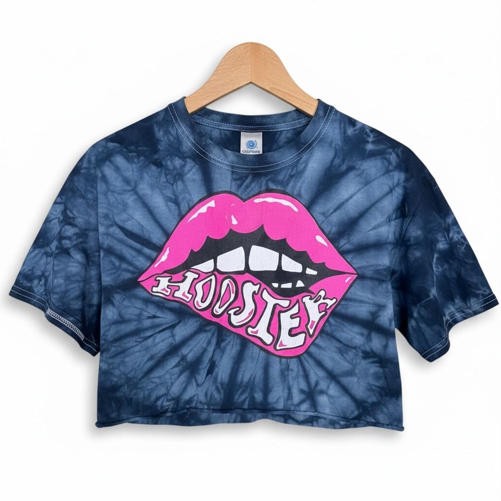 Other Hoosier Biting Lip Women Medium Blue Cropped Tie-Dye T-Shirt Size M / US 6-8 / IT 42-44 - 1 Thumbnail