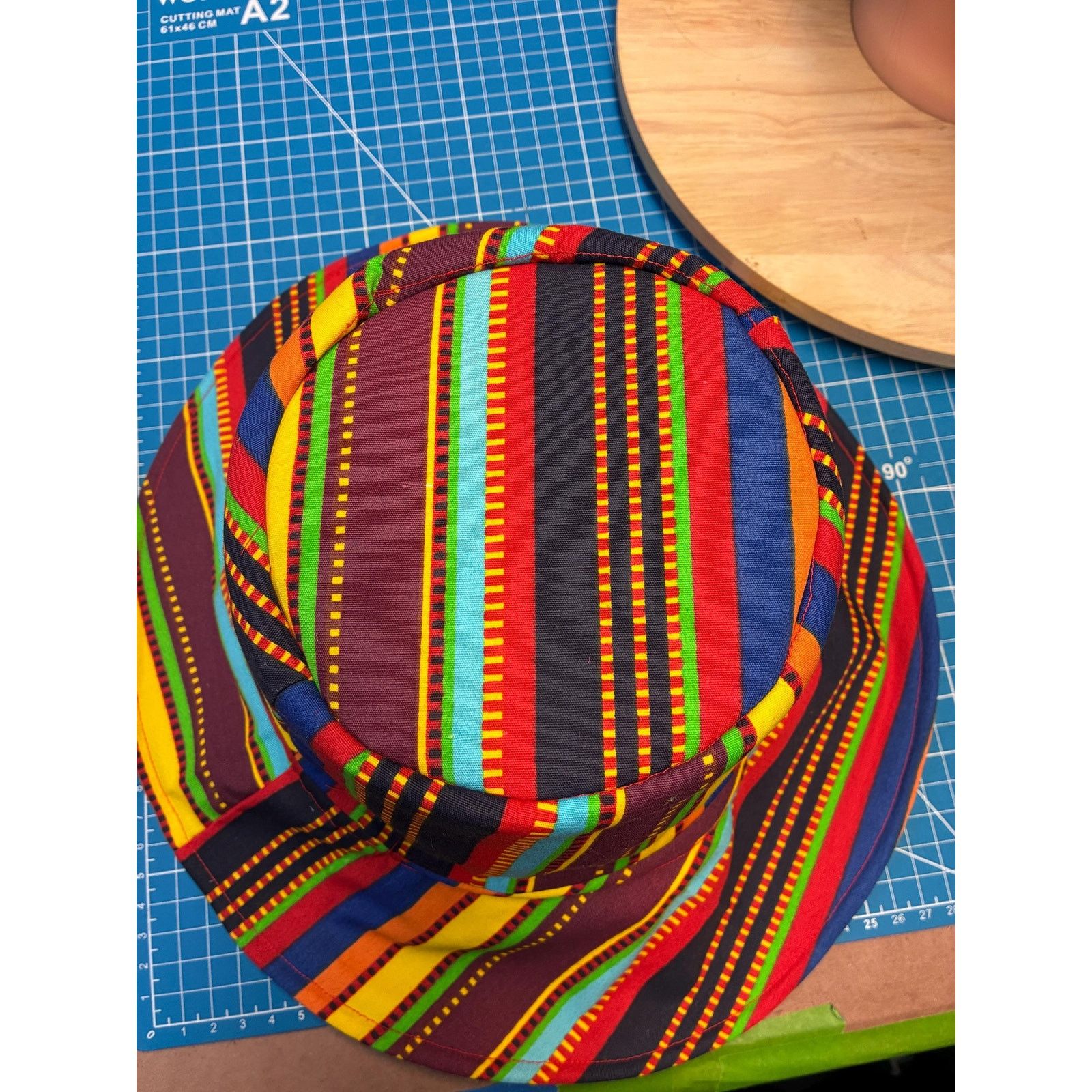 Other Upcycled Bucket Hat — Bold Multicolor Stripe, Lime Green Size ONE SIZE - 10 Thumbnail