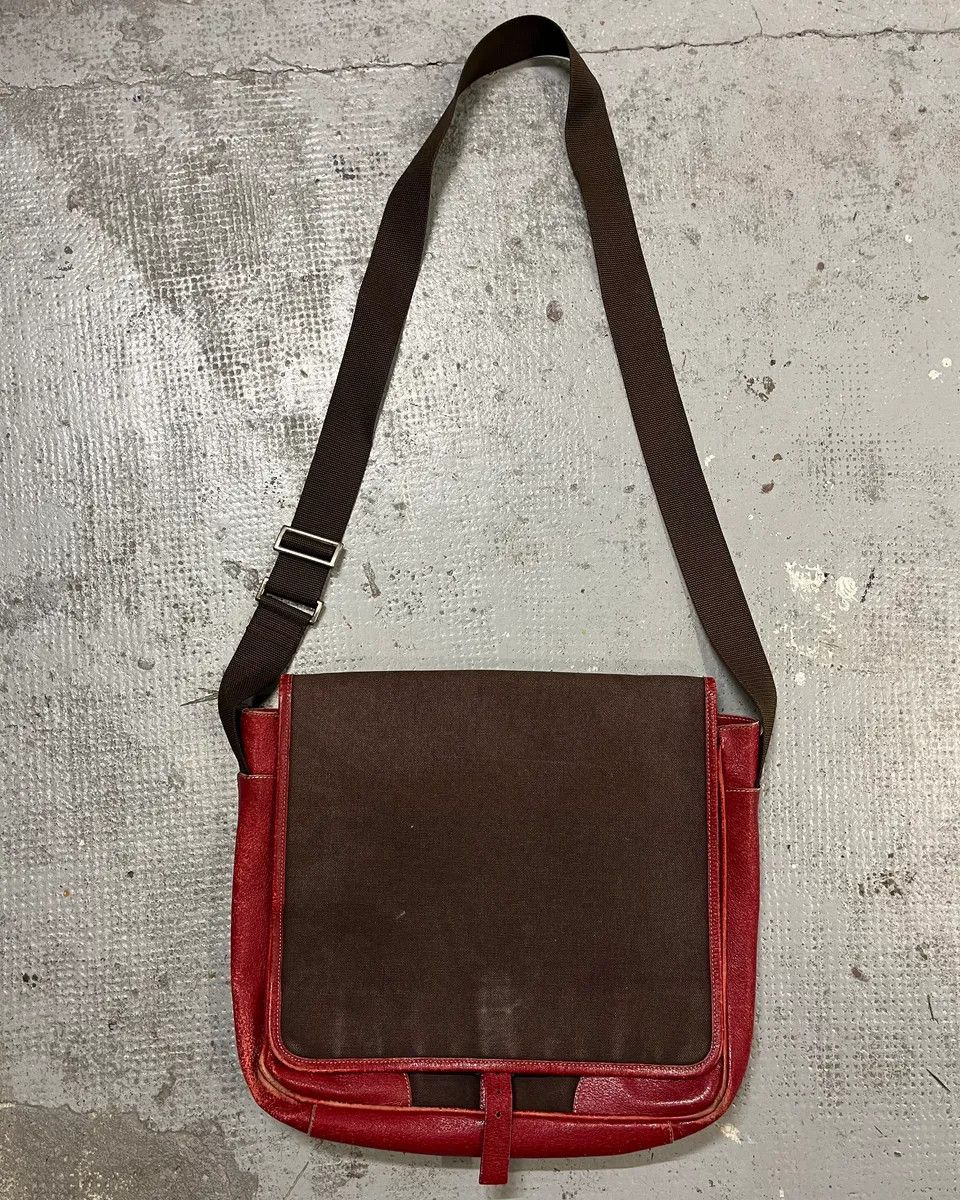 Prada Prada Brown Canvas Red Leather Messenger Bag Size ONE SIZE - 1 Thumbnail