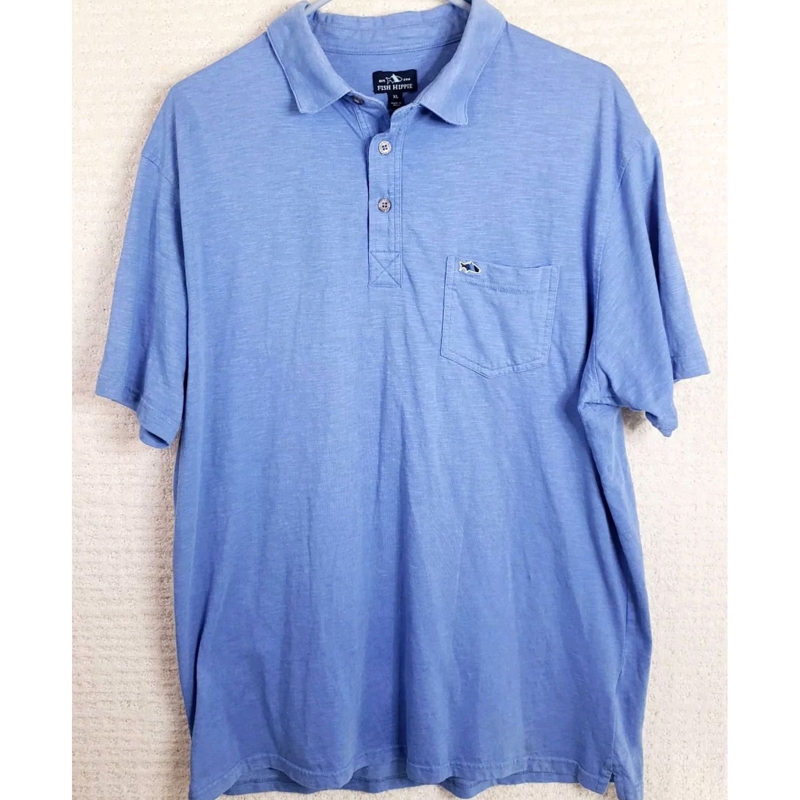 Vintage Fish Hippie Polo Shirt Mens XL Blue Preppy Casual Golf Outdoors Fishing Tennis Size US XL / EU 56 / 4 - 2 Thumbnail