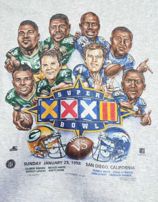 NFL × Vintage Vintage Super Bowl XXXII Caricature 1998 Full Print T-shirt Size US XL / EU 56 / 4 - 4 Thumbnail