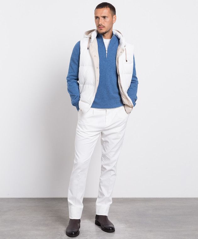 Brunello Cucinelli o1mle0624 Half Zip-Up Sweater in Blue Size US S / EU 44-46 / 1 - 2 Thumbnail