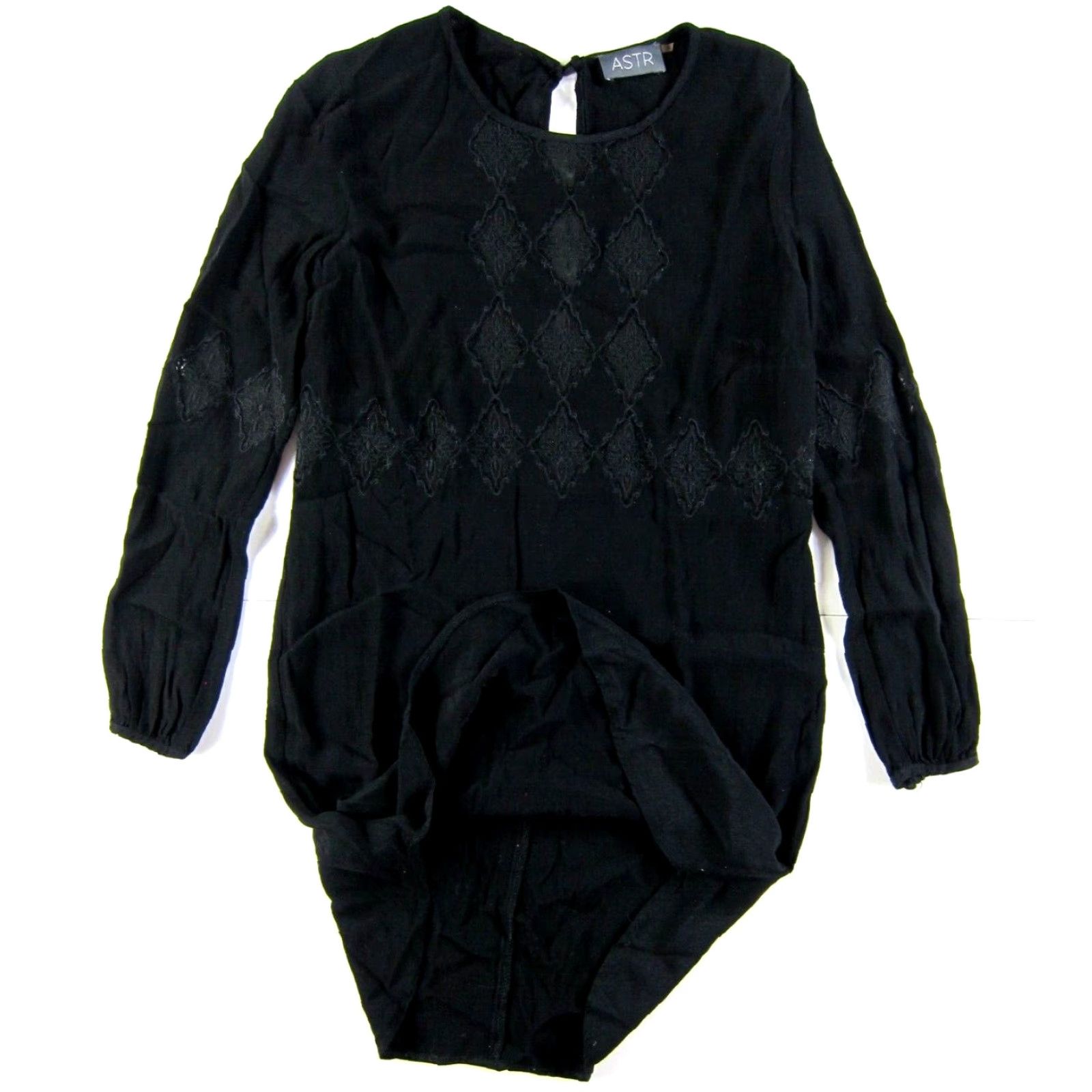 ASTR The Label ASTR The Label Silk Lace Black Long Sleeve Classic Tunic Shift Dress Small Size S / US 4 / IT 40 - 5 Thumbnail