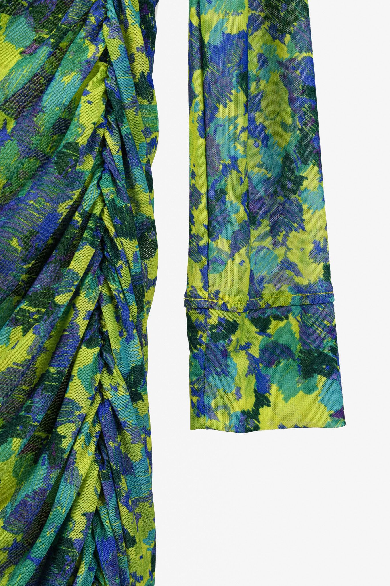 Ganni Ganni Green Ruched Printed Mesh Midi Dress Size S / US 4 / IT 40 - 6 Thumbnail