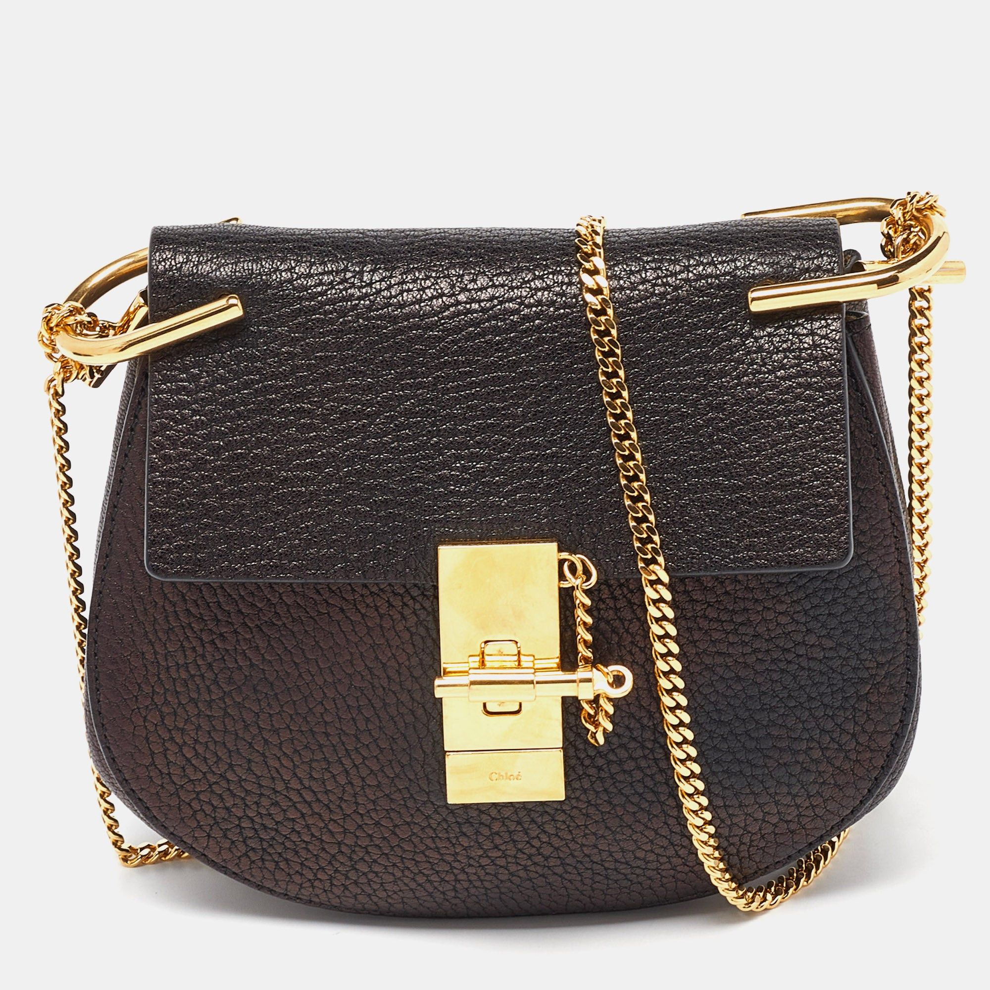 image of Chloe Black Leather Small Drew Shoulder Bag, Women's