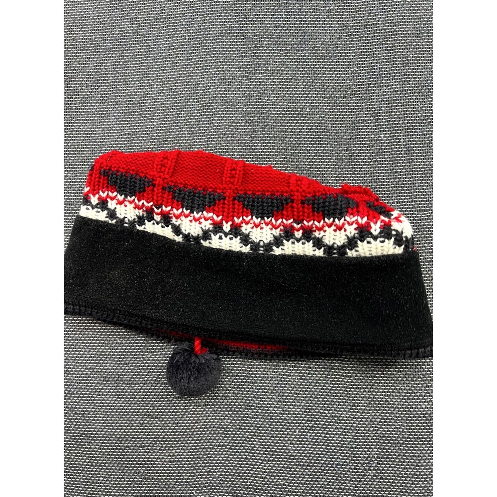 Vintage VINTAGE Eisbar Beanie Hat One Size Wool Blend Ski Lined Pom Pom Red Black Beanie Mens Womens Unisex Adults Wool Size ONE SIZE - 6 Thumbnail