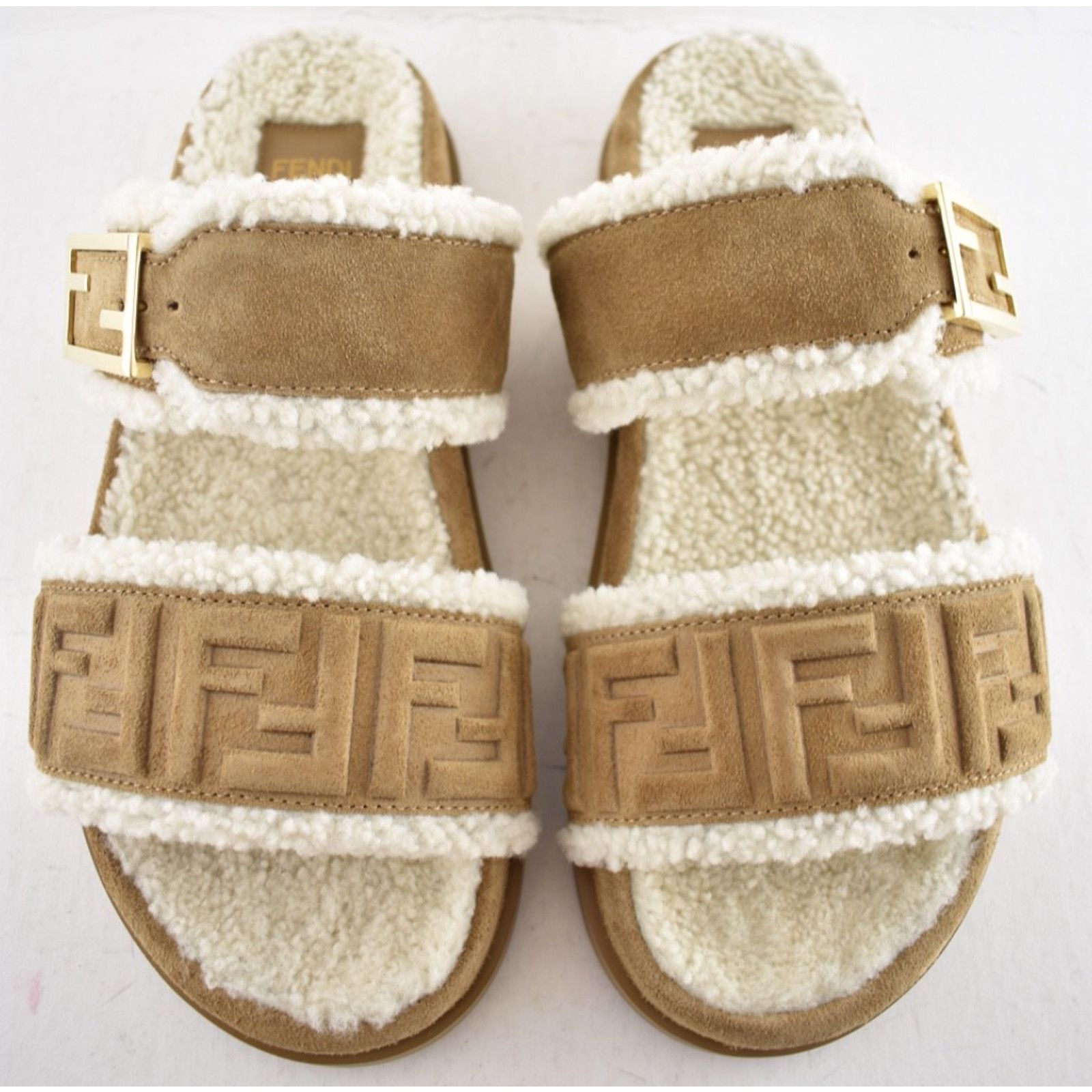 Fendi Fendi Feel Slide Shearling Fur Bronze Monogram Sandal 37 Size US 7 / IT 37 - 9 Thumbnail