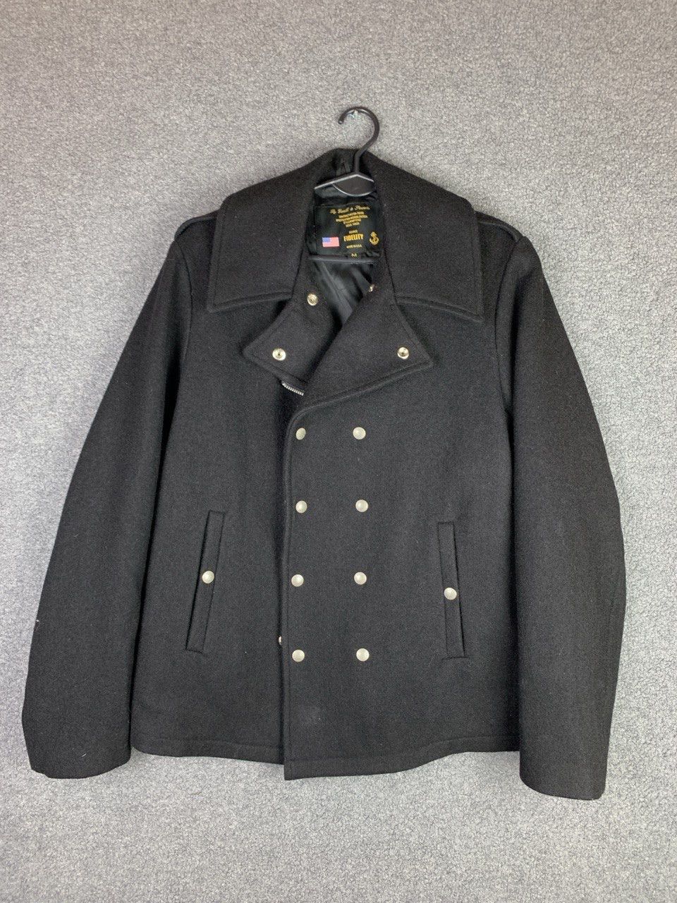 image of Fidelity By Gerald & Stewart Pea Coat Wool Jacket in Black, Men's (Size Medium)