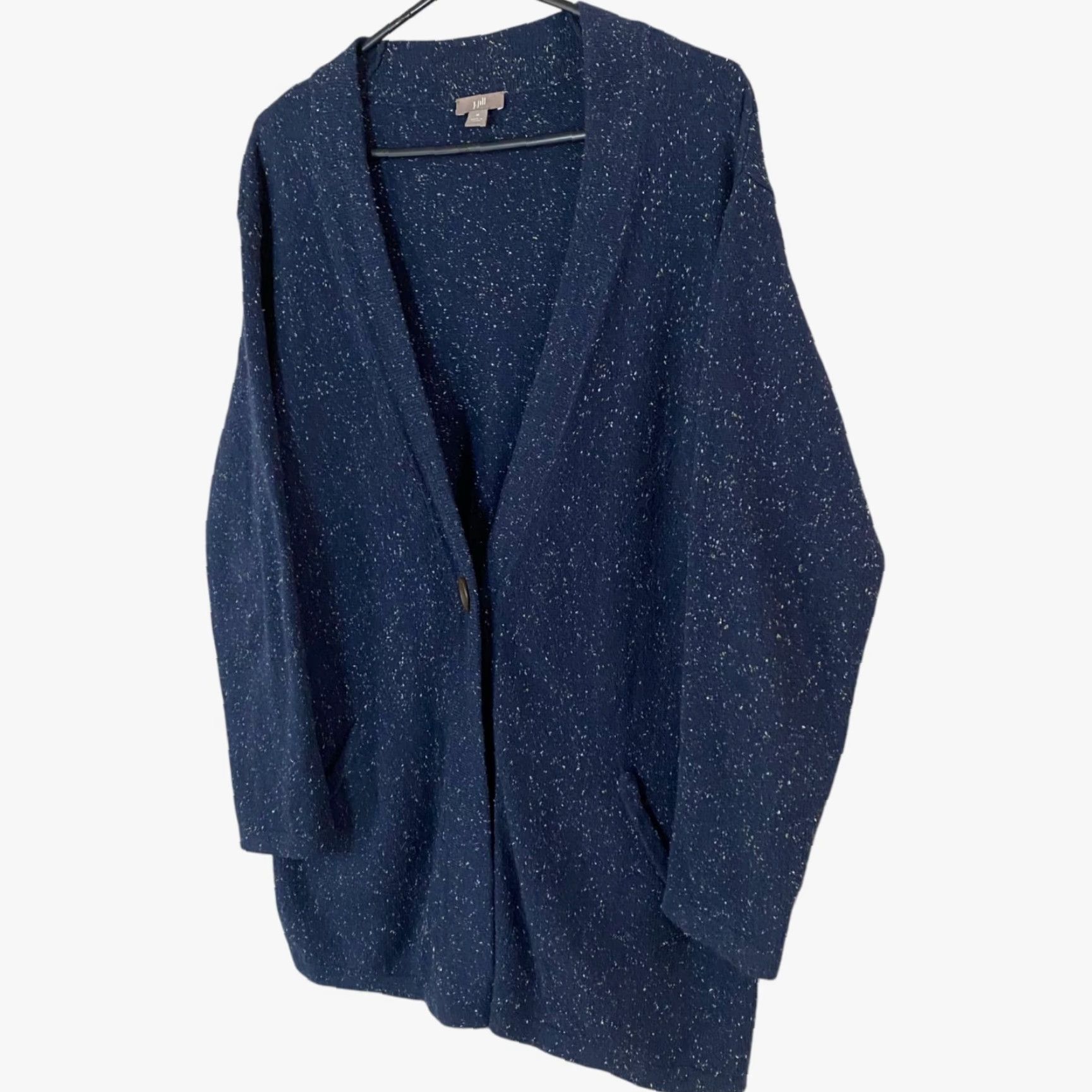 J. Jill VINTAGE J.Jill Angora Blend Cardigan Sweater Blue Women Medium Navy Button Front Confetti Bohemian Classic 50% Cotton 45% Rayon 5% Angora Size M / US 6-8 / IT 42-44 - 2 Thumbnail