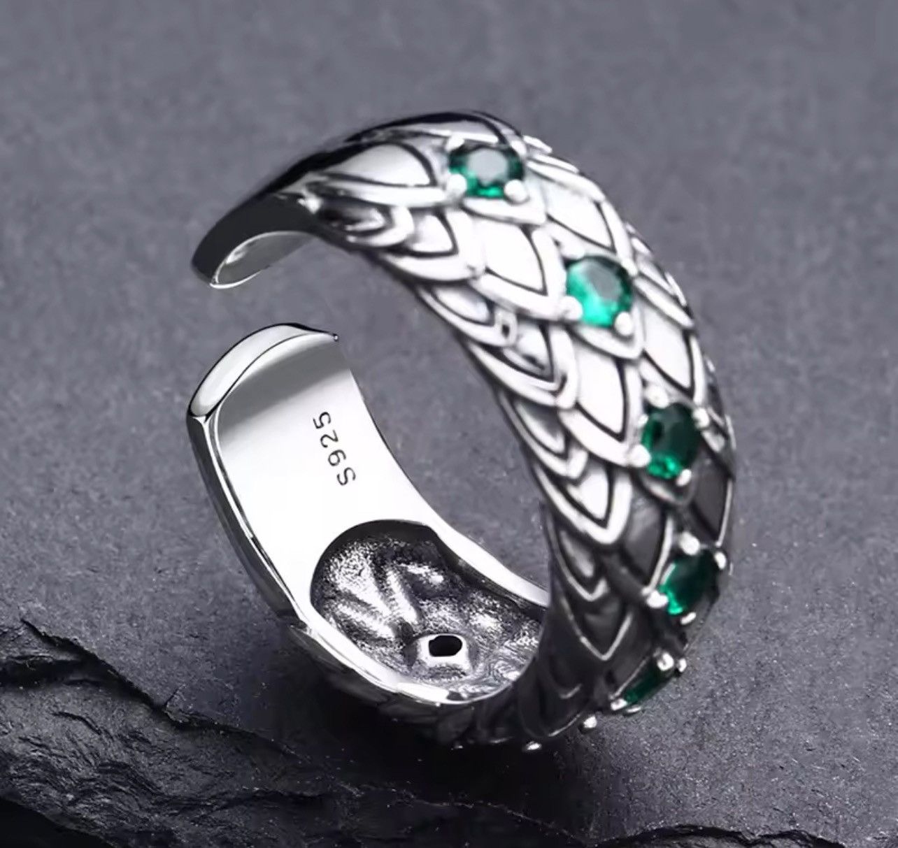 Jewelry Retro Green Crystal Scales Ring Size ONE SIZE - 6 Thumbnail