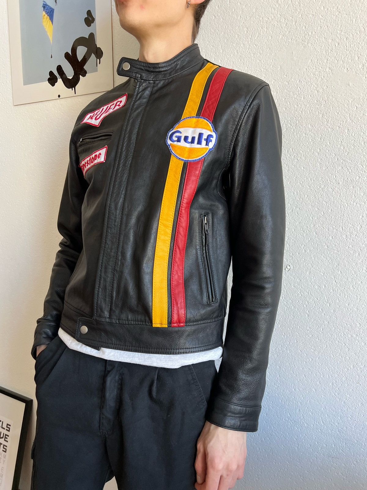 image of Dakota X Tag Heuer Black Leather Jacket Grand Prix, Men's (Size Small)