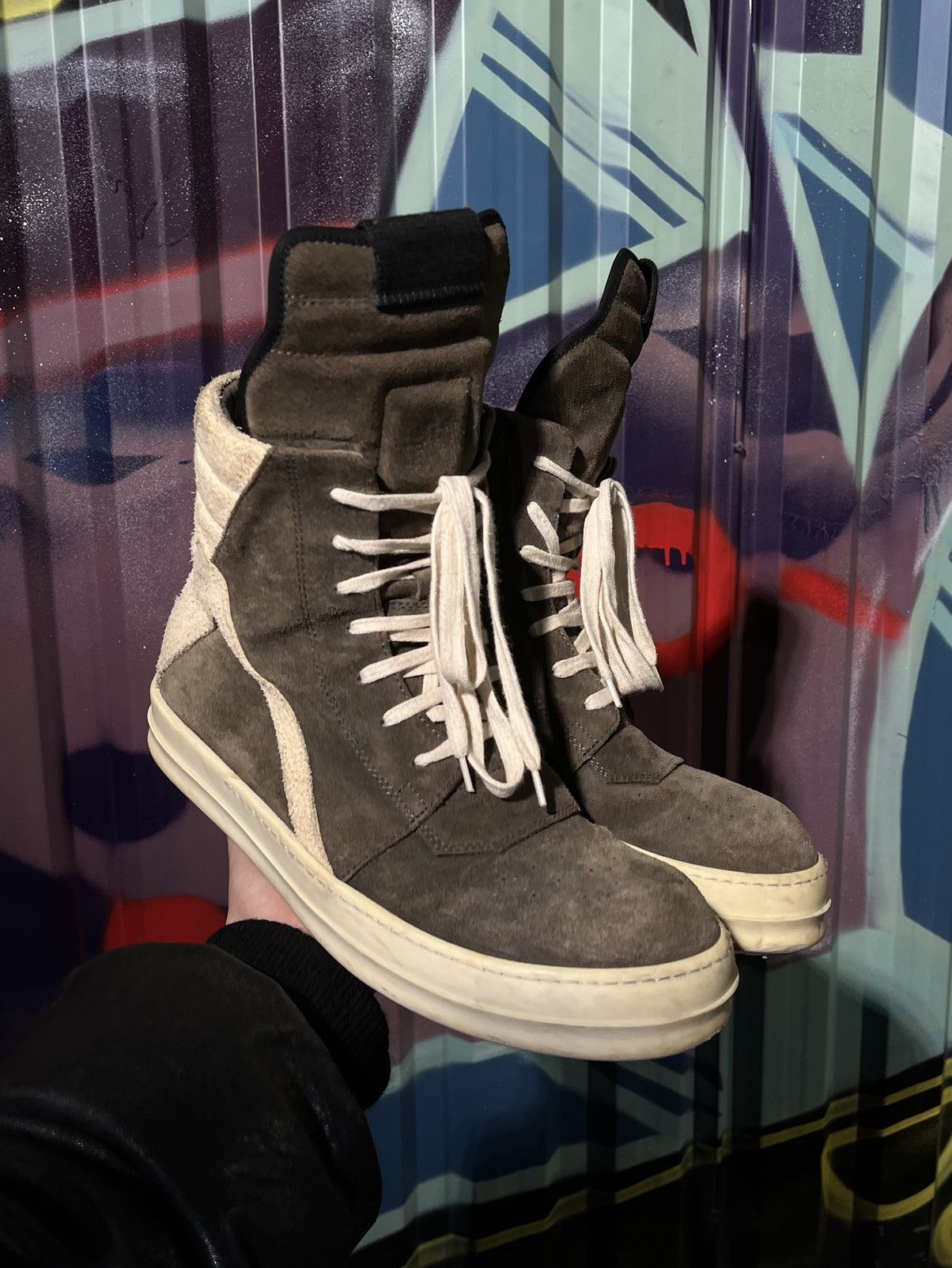 image of Rick Owens Geobasket Shoes in Dark Dust Suede, Men's (Size 9)