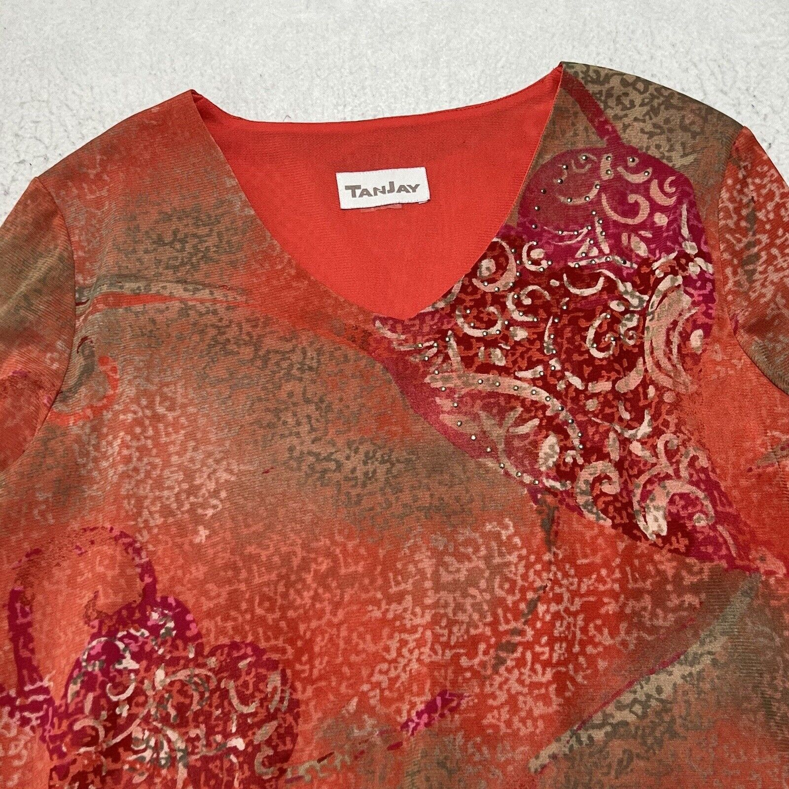 Other TanJay Lightweight Lined Blouse 3/4 Sleeve Rhinestone Top Size XXL / US 16-18 / IT 52-54 - 2 Thumbnail