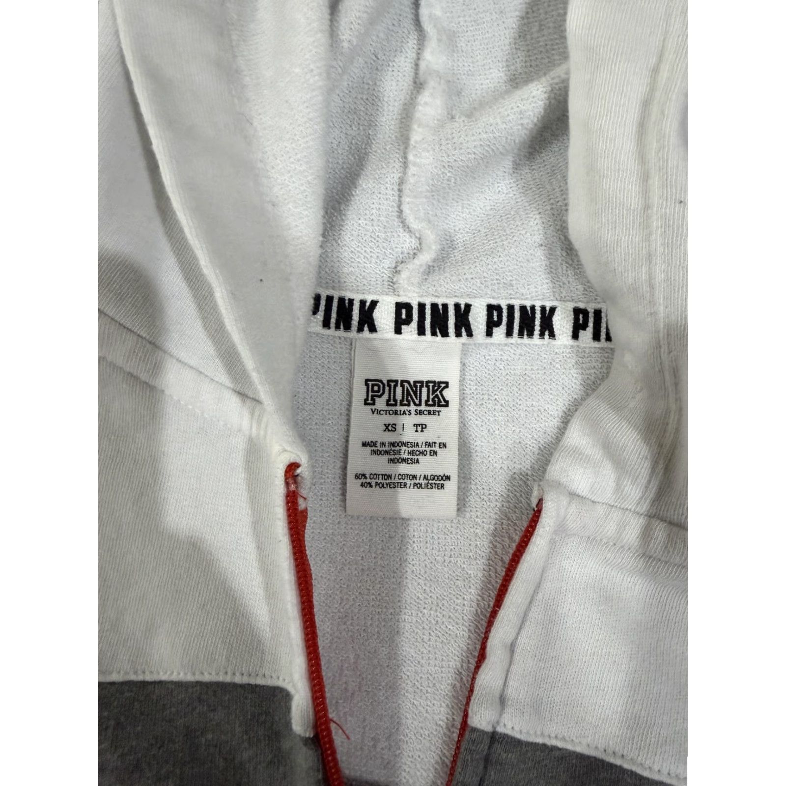 Pinko PINK Victoria's Secret Hoodie Juniors XS White Gray Red Colorblock Full Zip Logo Size XS / US 0-2 / IT 36-38 - 3 Thumbnail