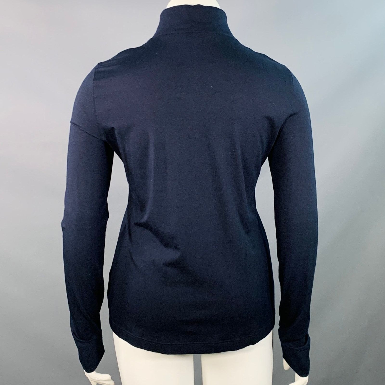 Akris Size 14 Navy Modal Blend Collarless 1/4 Zip Pullover Size XL / US 12-14 / IT 48-50 - 4 Thumbnail