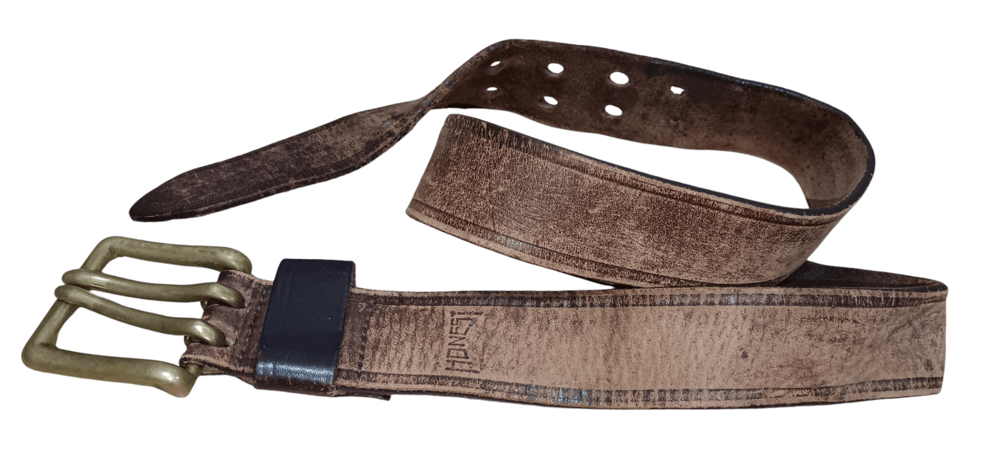 Genuine Leather VINTAGE HONEST SOLID BRASS BUCKLE LEATHER BELT Size 36 - 1 Thumbnail