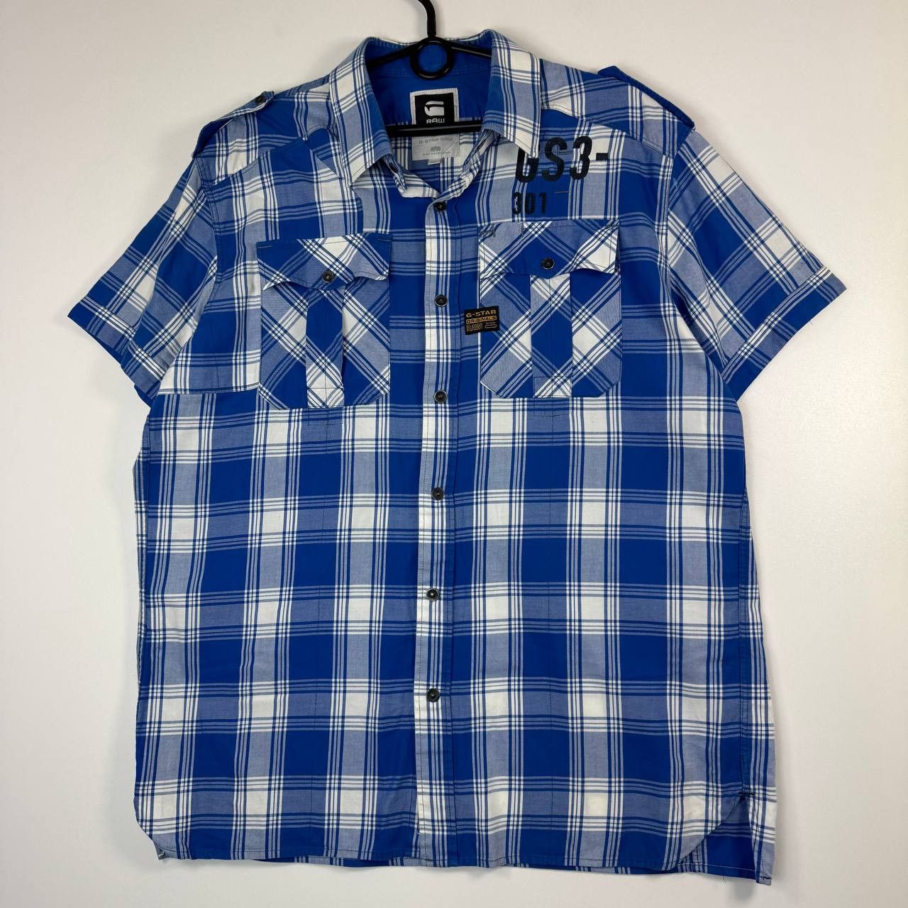 G-Star G-Star RAW Blue Plaid Short Sleeve Check Button Up XXL Size US XXL / EU 58 / 5 - 1 Thumbnail