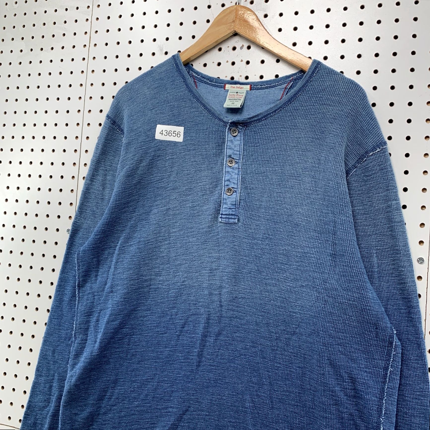 Lucky Brand Lucky Brand Henley Shirt Mens XL Long Sleeve True Indigo Faded Blue Cotton Size US XL / EU 56 / 4 - 3 Thumbnail