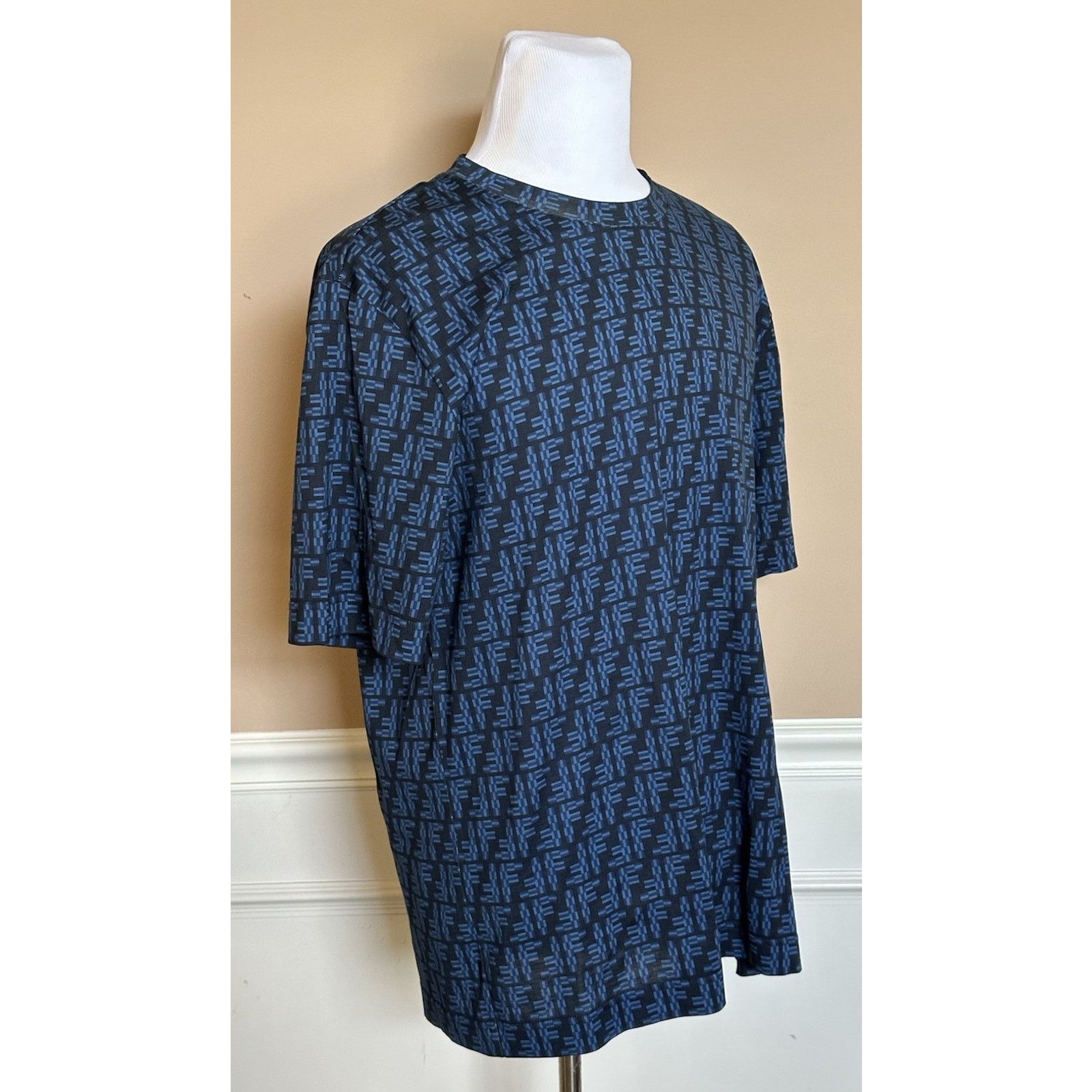 Fendi Fendi FF Logo Print Blue Cotton Jersey T-Shirt XL FY0936 IT Size US XL / EU 56 / 4 - 2 Thumbnail