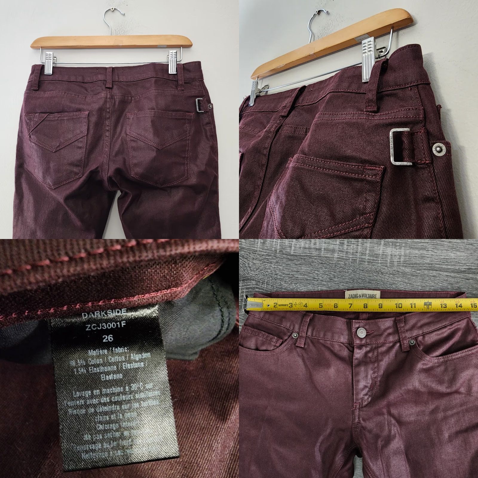 Zadig & Voltaire Zadig Voltaire Pants Womens 28x28 Burgundy Darkside Frayed Split Hems Size 28" / US 6 / IT 42 - 8 Thumbnail