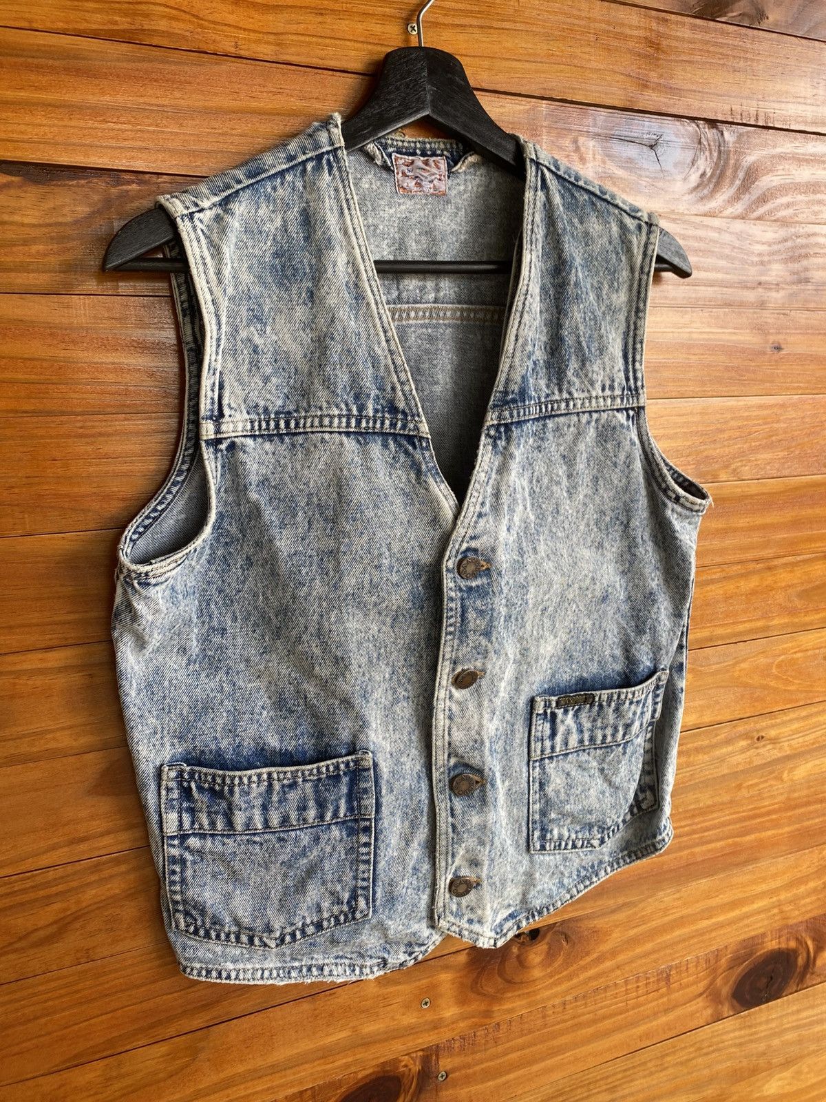 Vintage Vintage Sanjeo Acid Wash Denim Vest Light Blue 80s USA Style Size US S / EU 44-46 / 1 - 5 Thumbnail