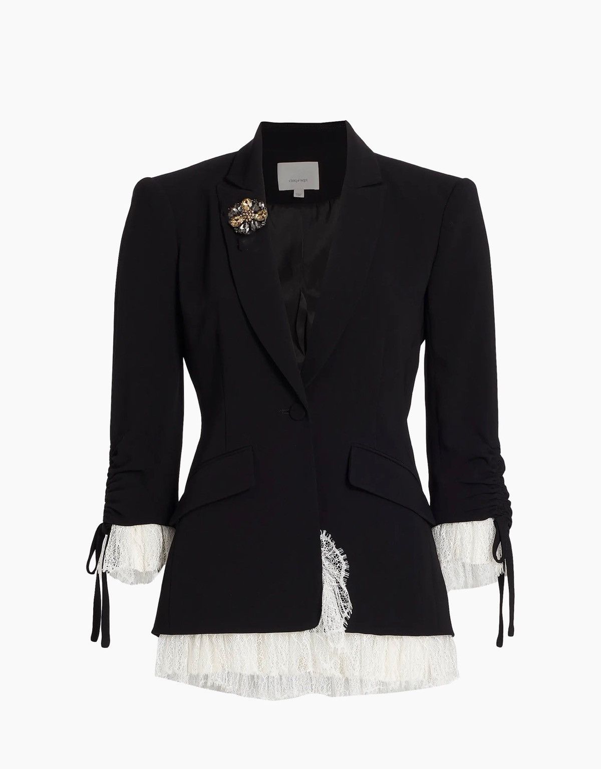 Cinq a Sept Cinq à Sept Crystal Brooch Lace Trimmed Crepe Blazer size 0 Size XS / US 0-2 / IT 36-38 - 4 Thumbnail