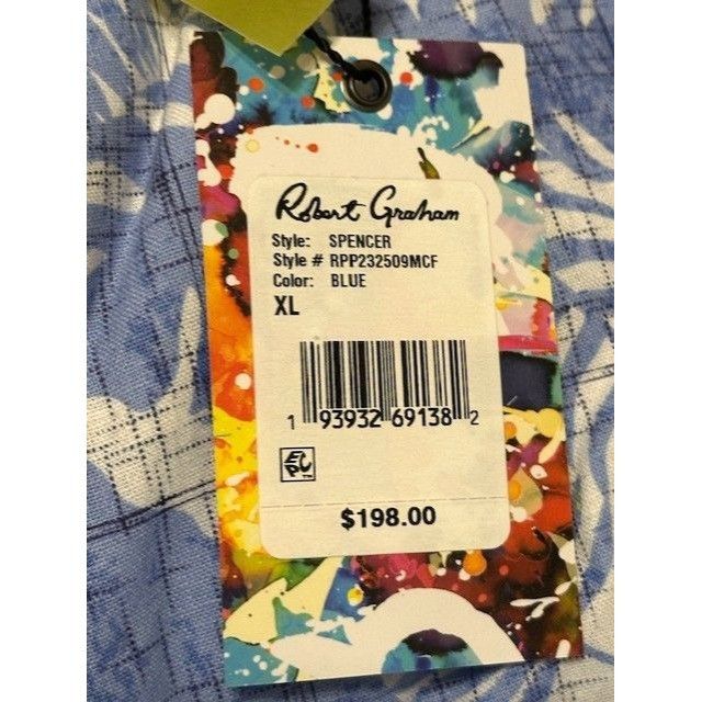 Robert Graham Robert Graham Spencer Floral Tropical Leaf Blue White S/S Sh Size US XL / EU 56 / 4 - 6 Thumbnail