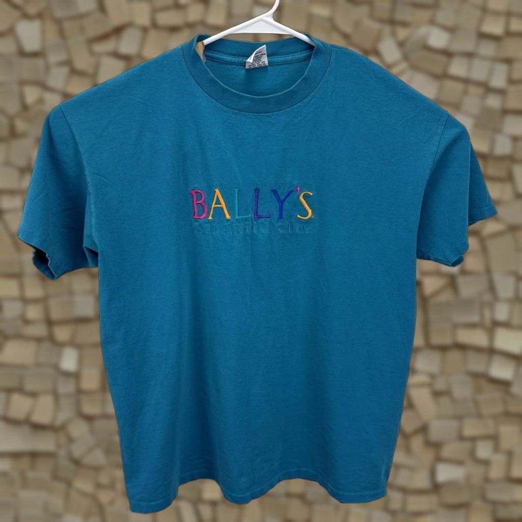 Bally VINTAGE Ballys Casino Atlantic City T Shirt Large Blue Embroidered Men Shirt 90s Gambling Atlantic City Ballys Casino Man Mens Size US L / EU 52-54 / 3 - 1 Thumbnail