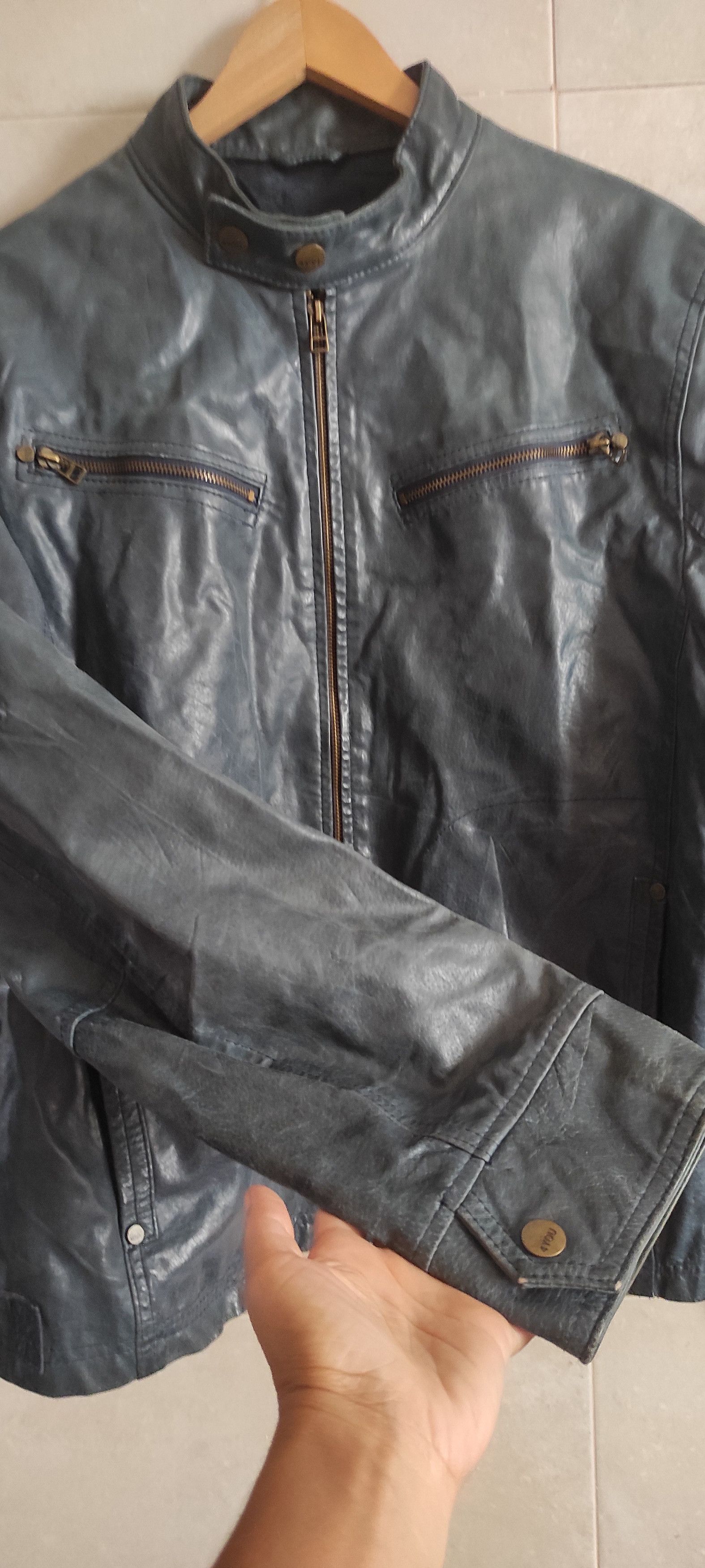 Other 4You Mens Leather Biker Classic Bomber Blue Jacket Size L Size US L / EU 52-54 / 3 - 8 Thumbnail