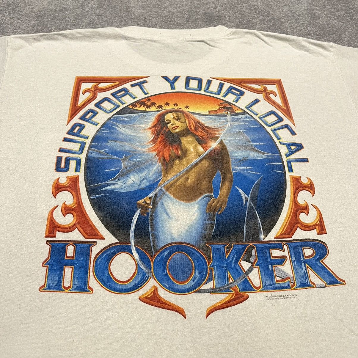 Vintage Vintage 90s Support Your Local Hooker Girl Fishing Logo Tee Size US L / EU 52-54 / 3 - 3 Thumbnail