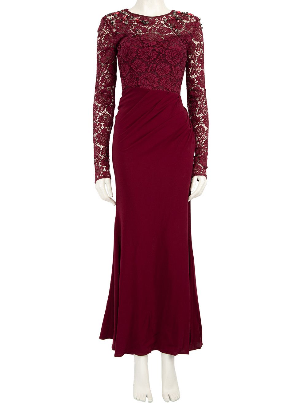 Pinko Burgundy Floral Lace Beaded Maxi Dress Size XS / US 0-2 / IT 36-38 - 1 Thumbnail