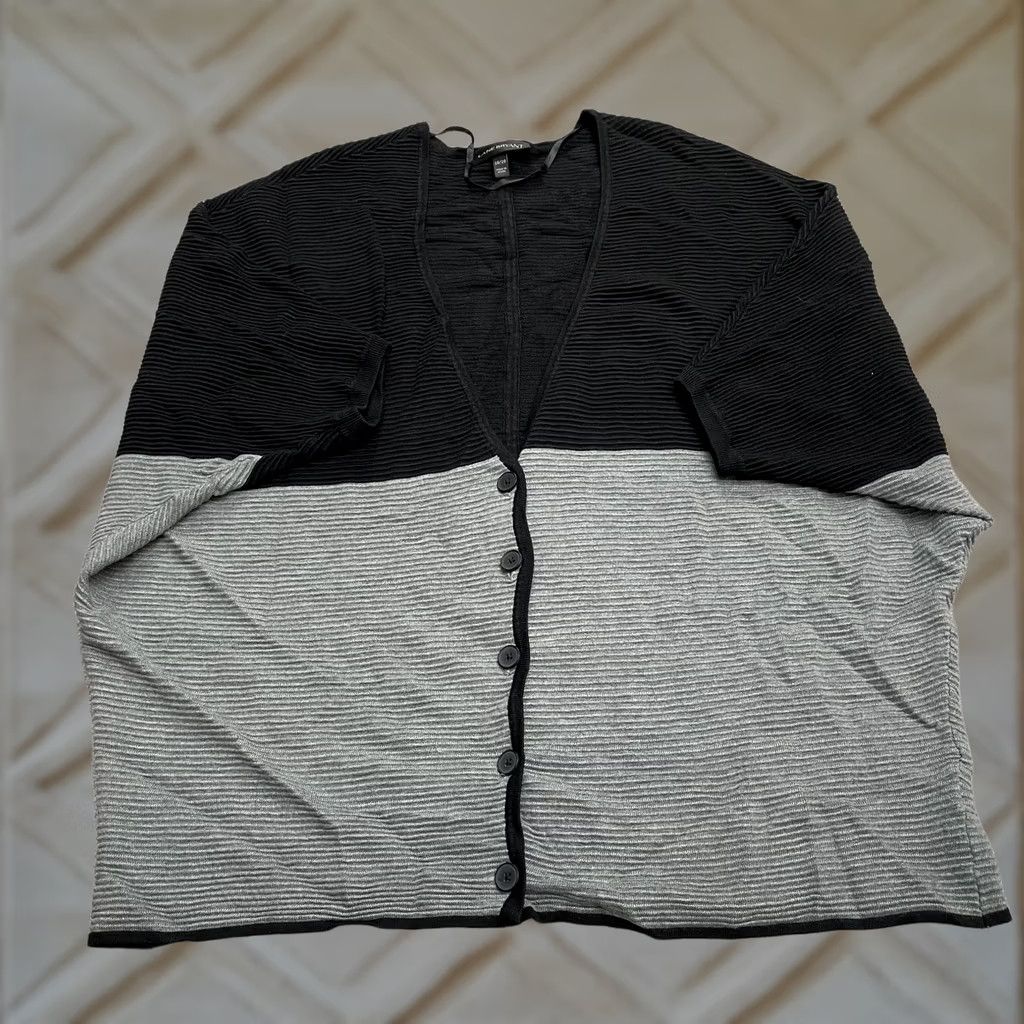 Vintage Lane Bryant Cardigan Sweater 18/20 Black Gray Knit Ribbed Dolman Kimono Womens Size L / US 10 / IT 46 - 1 Thumbnail