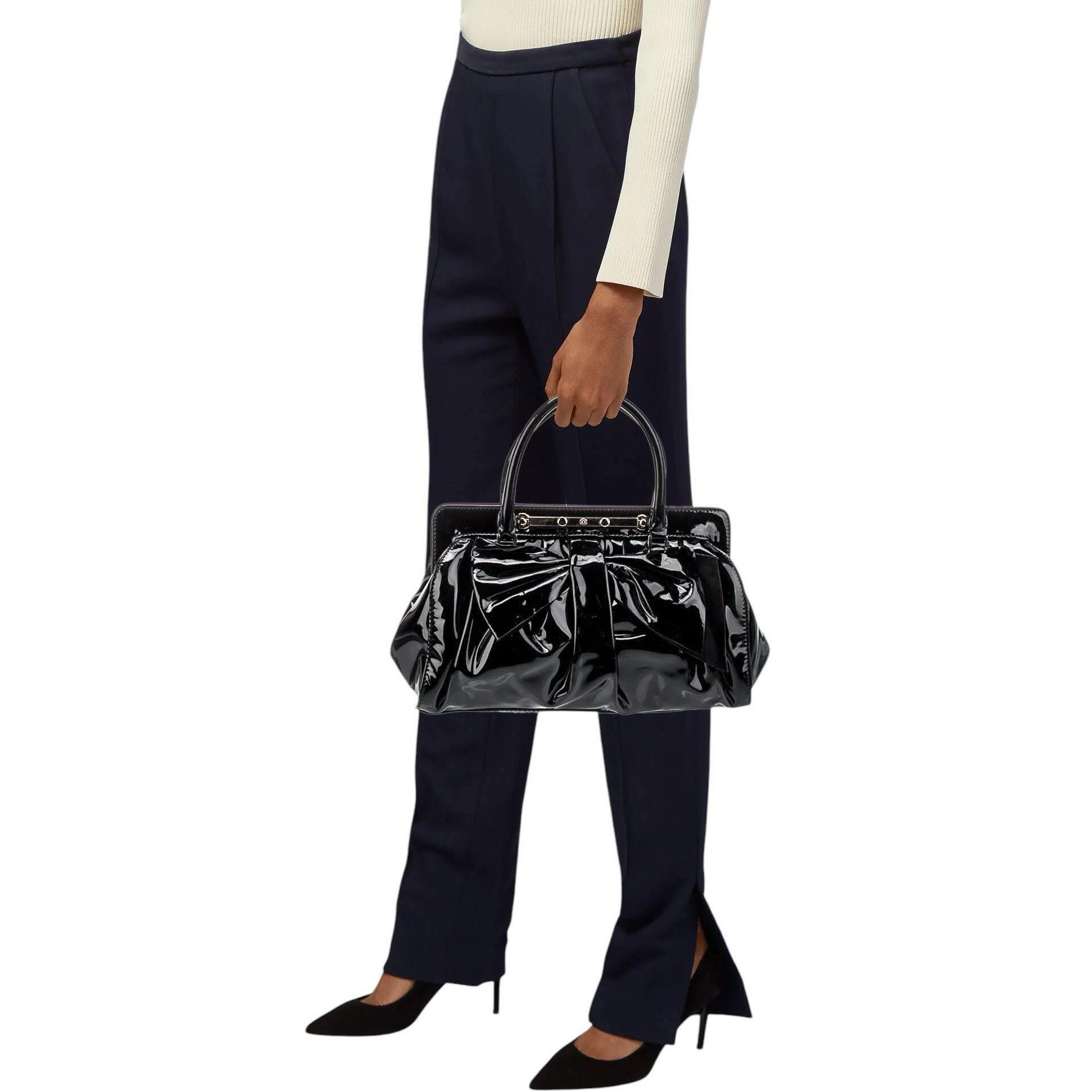 Valentino × Vintage Vintage Black Bow Patent Leather Top Handle Satchel Bag Size ONE SIZE - 9 Thumbnail