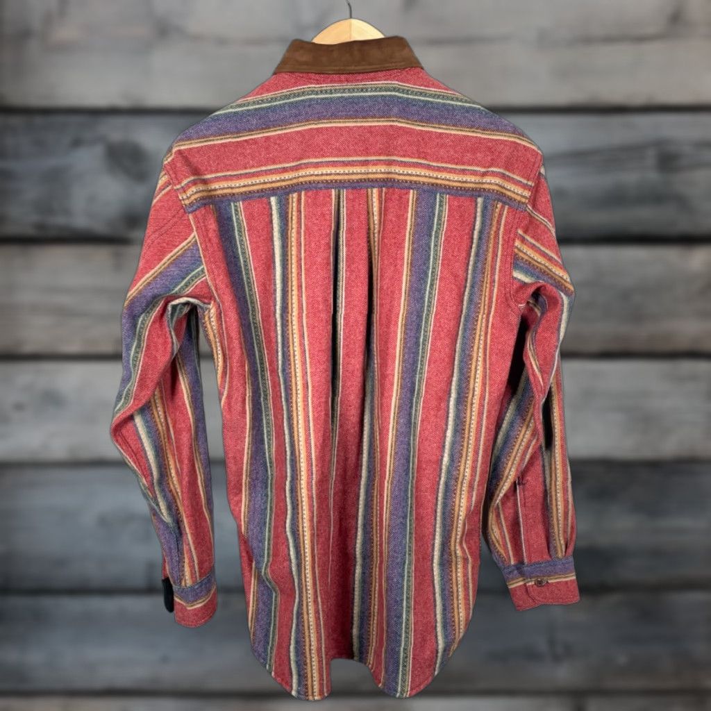 Vintage VINTAGE Woolrich Shirt Men Medium Red Blue Stripe Leather Collar Wool Flannel 90s Hipster Retro Workwear Casual Shirt Mens Size US M / EU 48-50 / 2 - 1 Thumbnail