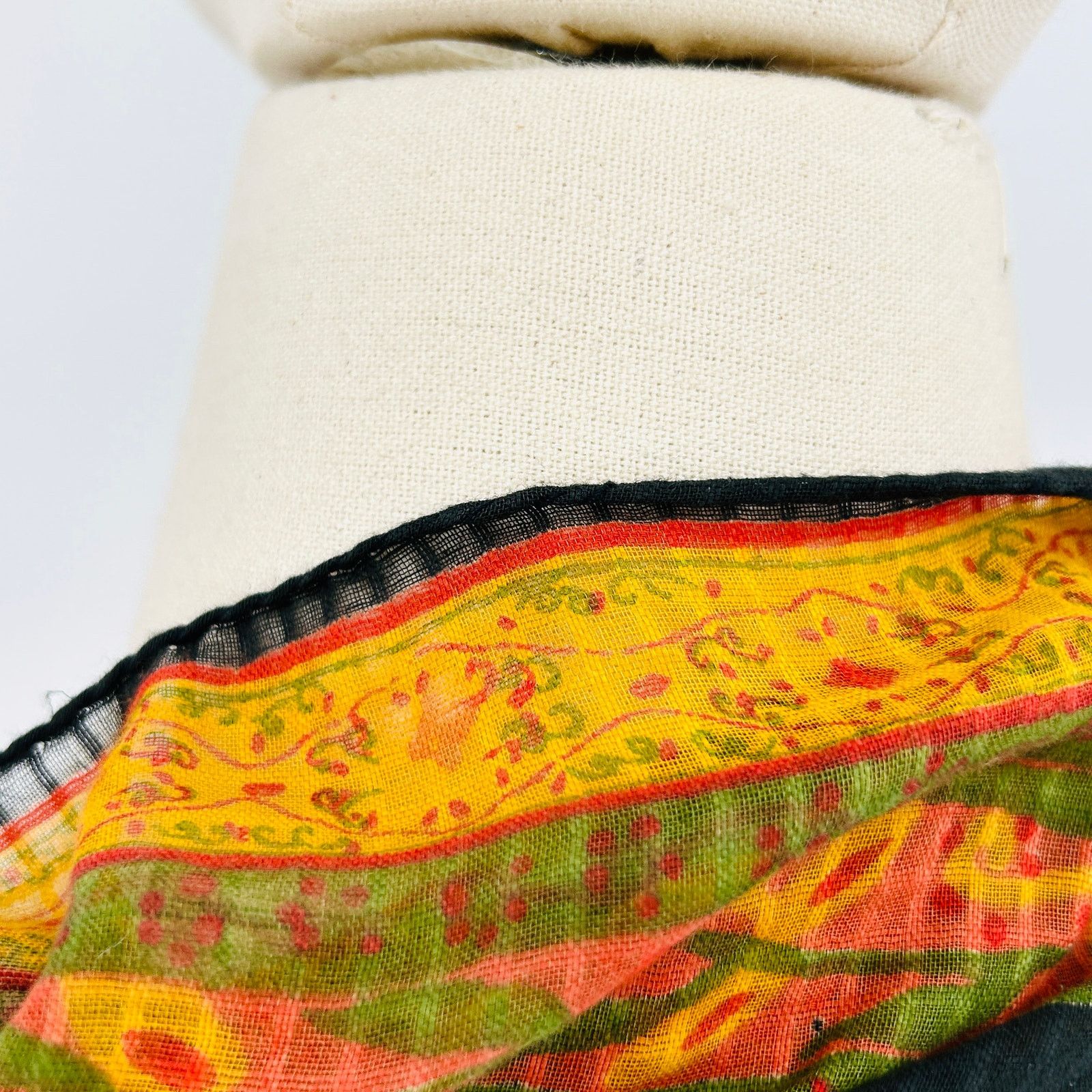 Vintage Vintage 70s Black Yellow Floral Handrolled Cotton Scarf Size ONE SIZE - 5 Thumbnail