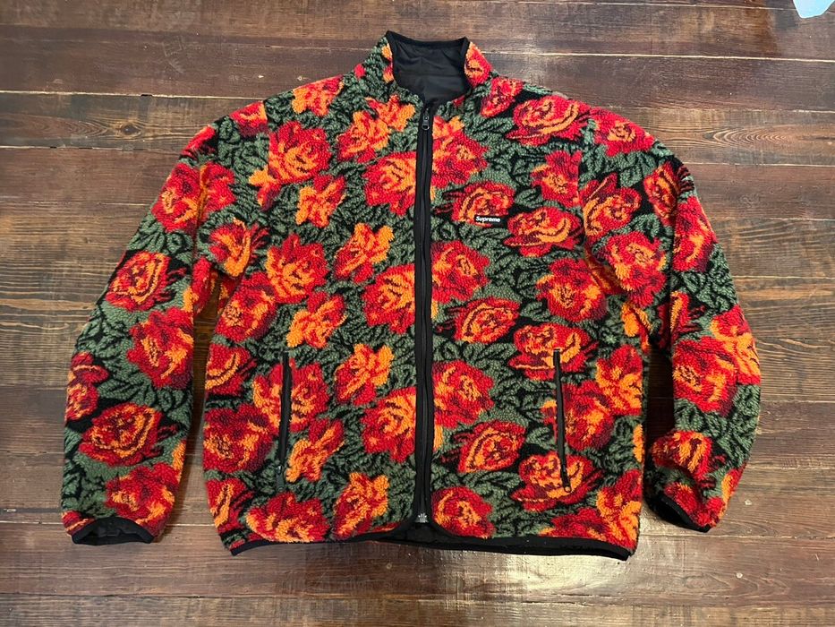 Supreme Supreme Roses Sherpa Fleece Reversible Jacket | Grailed